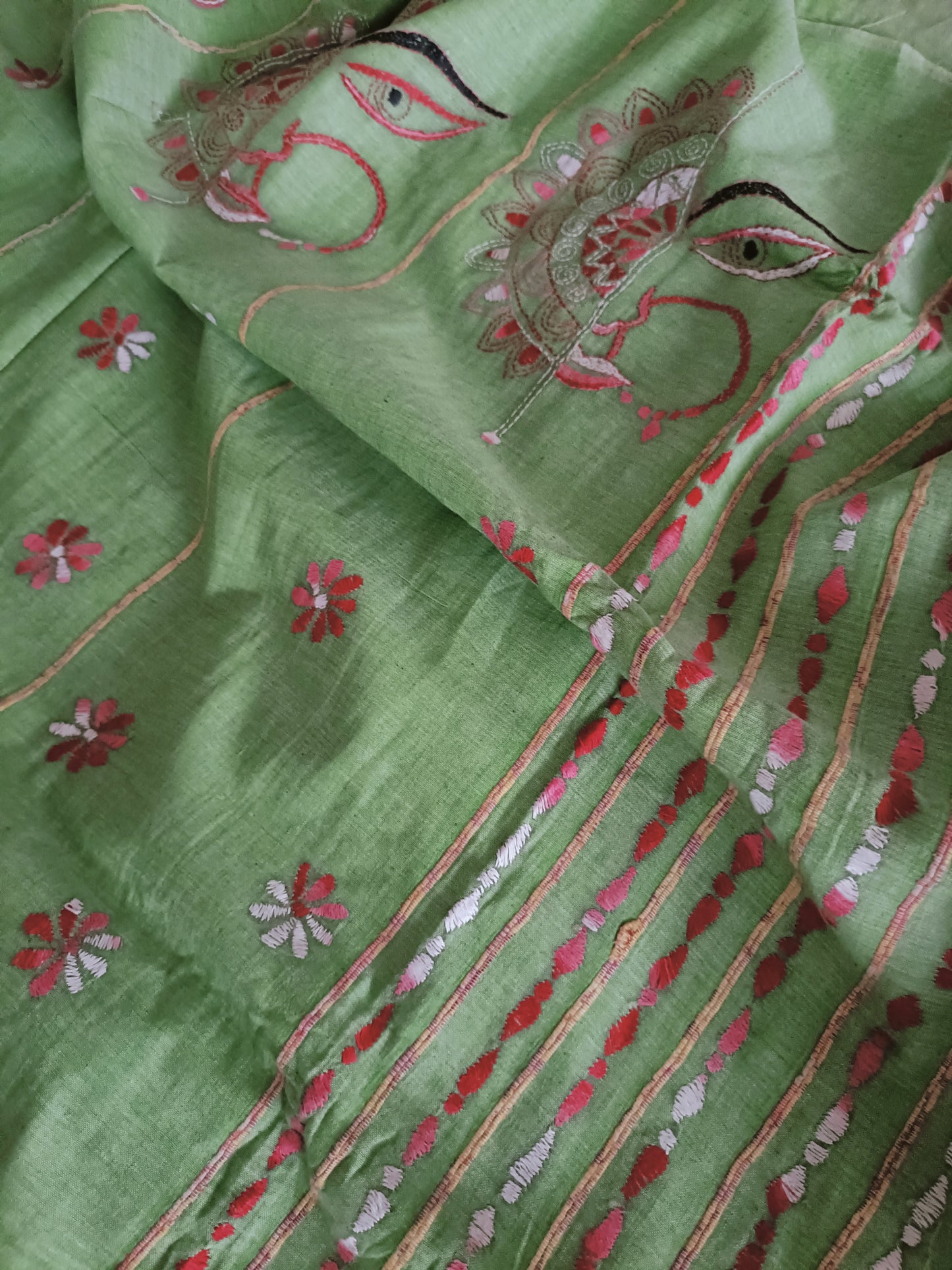 शक्तिस्वरूपा दुर्गा - Handmade Kantha Stitch Khesh Cotton Saree - Saree | Tags: Kantha Khesh Cotton