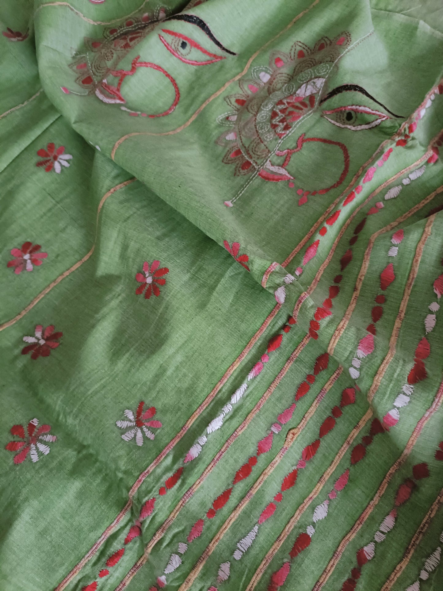 शक्तिस्वरूपा दुर्गा - Handmade Kantha Stitch Khesh Cotton Saree - Saree | Tags: Kantha Khesh Cotton