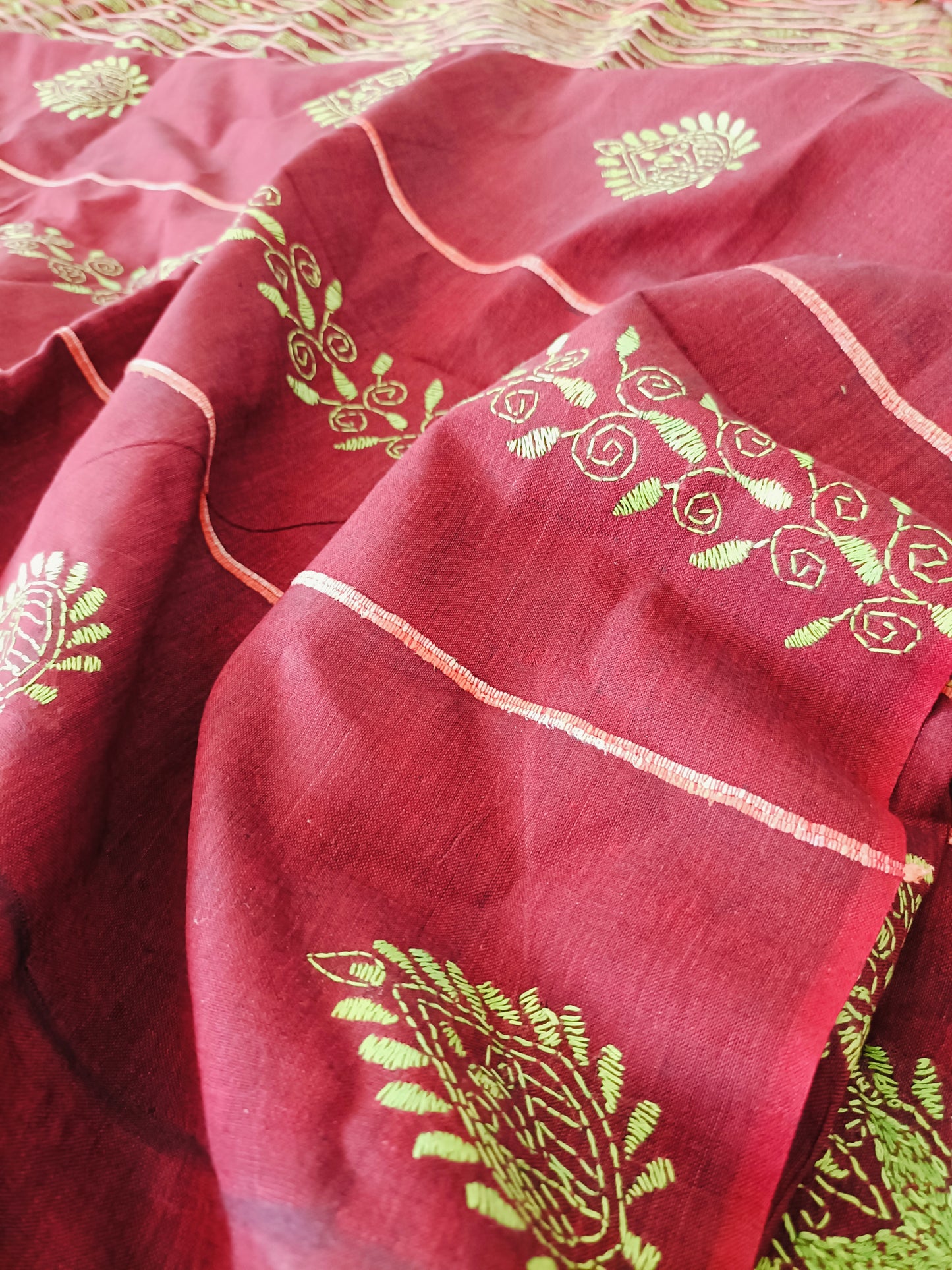 Handmade Kantha Stitch Khesh Cotton Saree