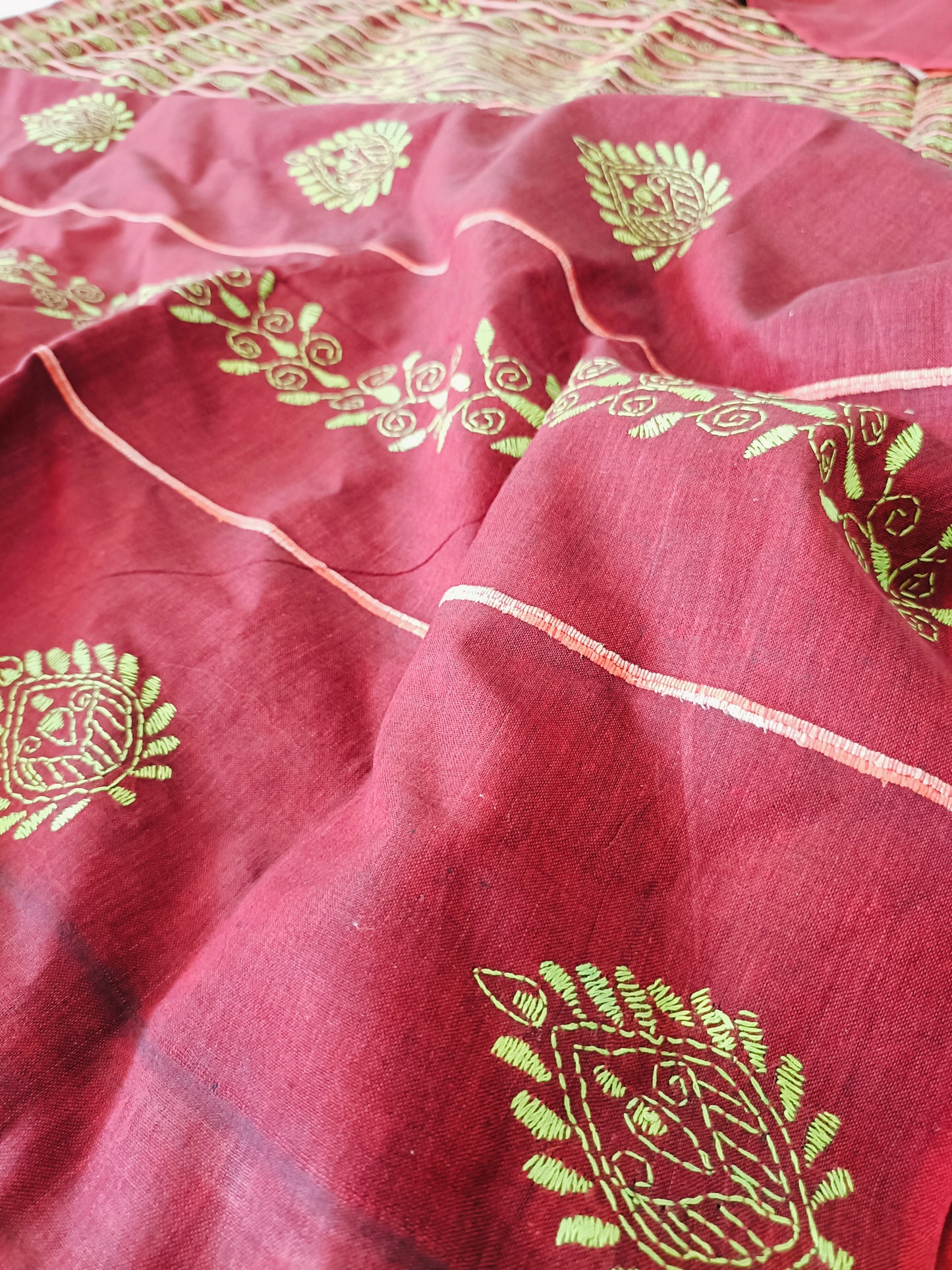 Handmade Kantha Stitch Khesh Cotton Saree