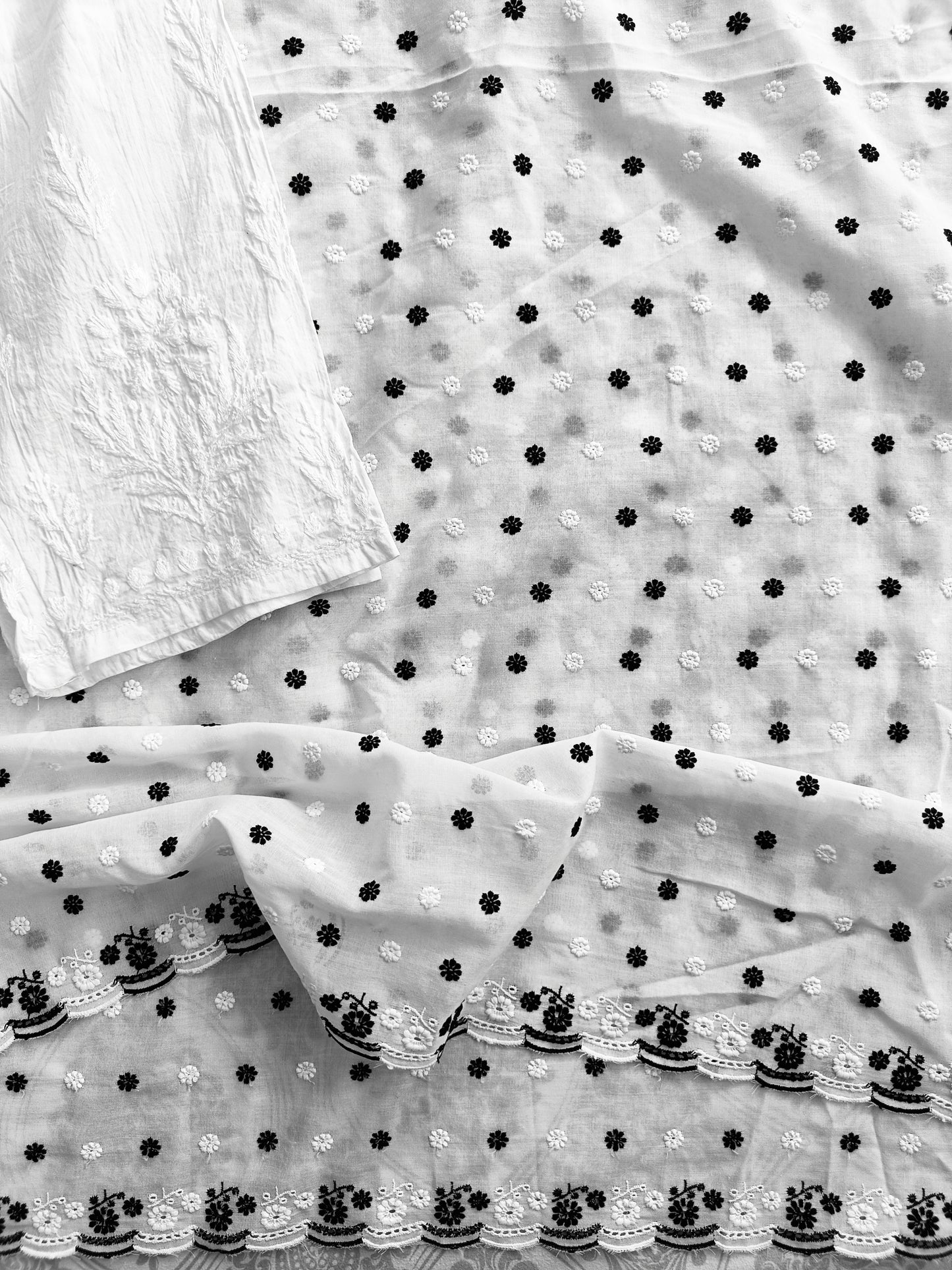 Cotton Kurta Apparel Fabric Chikankari Design Embroidery