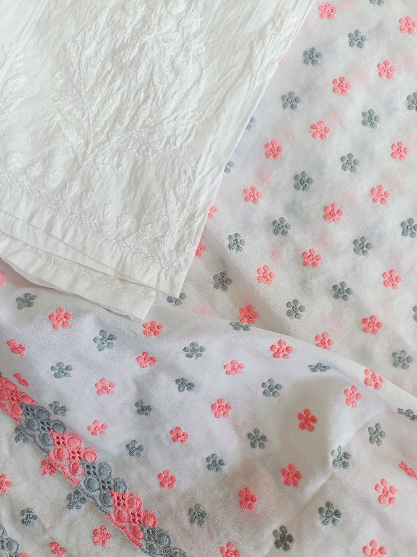Cotton Kurta Apparel Fabric Chikankari Design Embroidery
