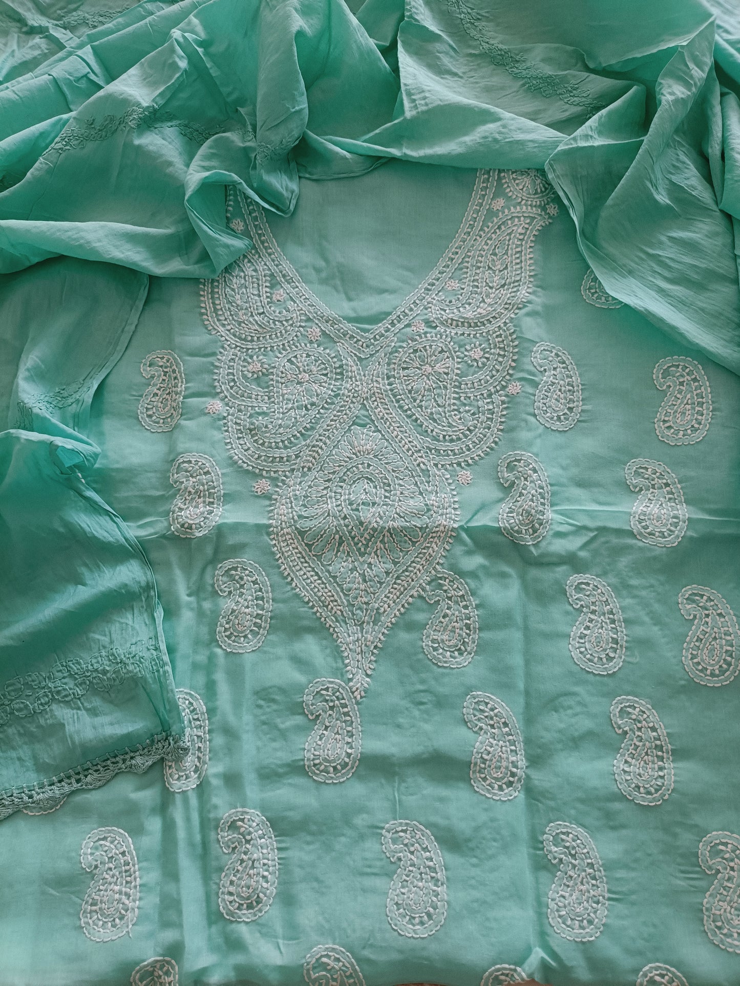 समुद्रीप्रभा - Handcrafted Chikankari Full Apparel Suit set - Unstitched Apparel | Tags: Chikankari Full Suit