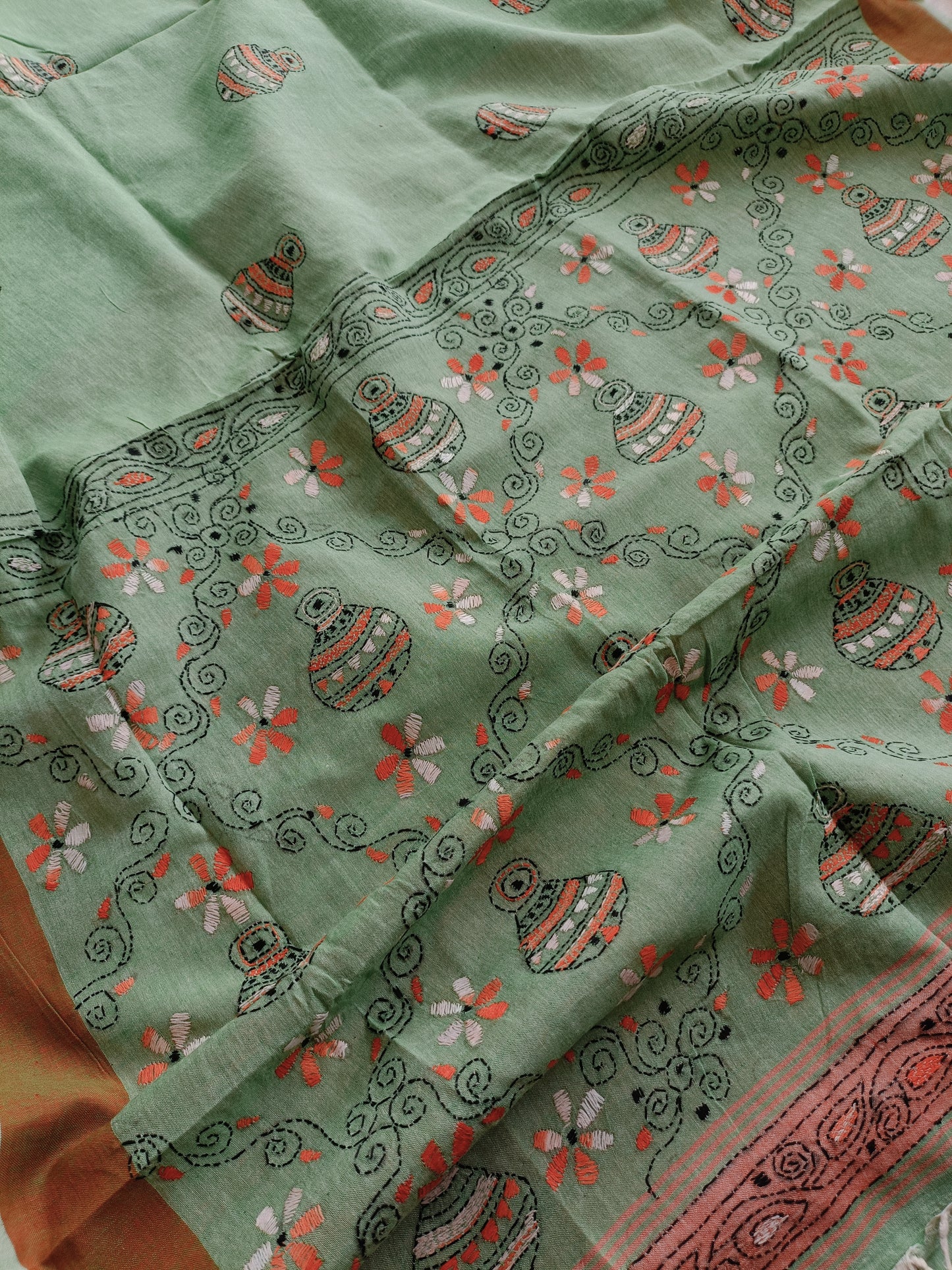 रूपबाला - Pure Khadi Cotton Kantha Stitch Saree - Saree | Tags: Khadi Cotton Kantha