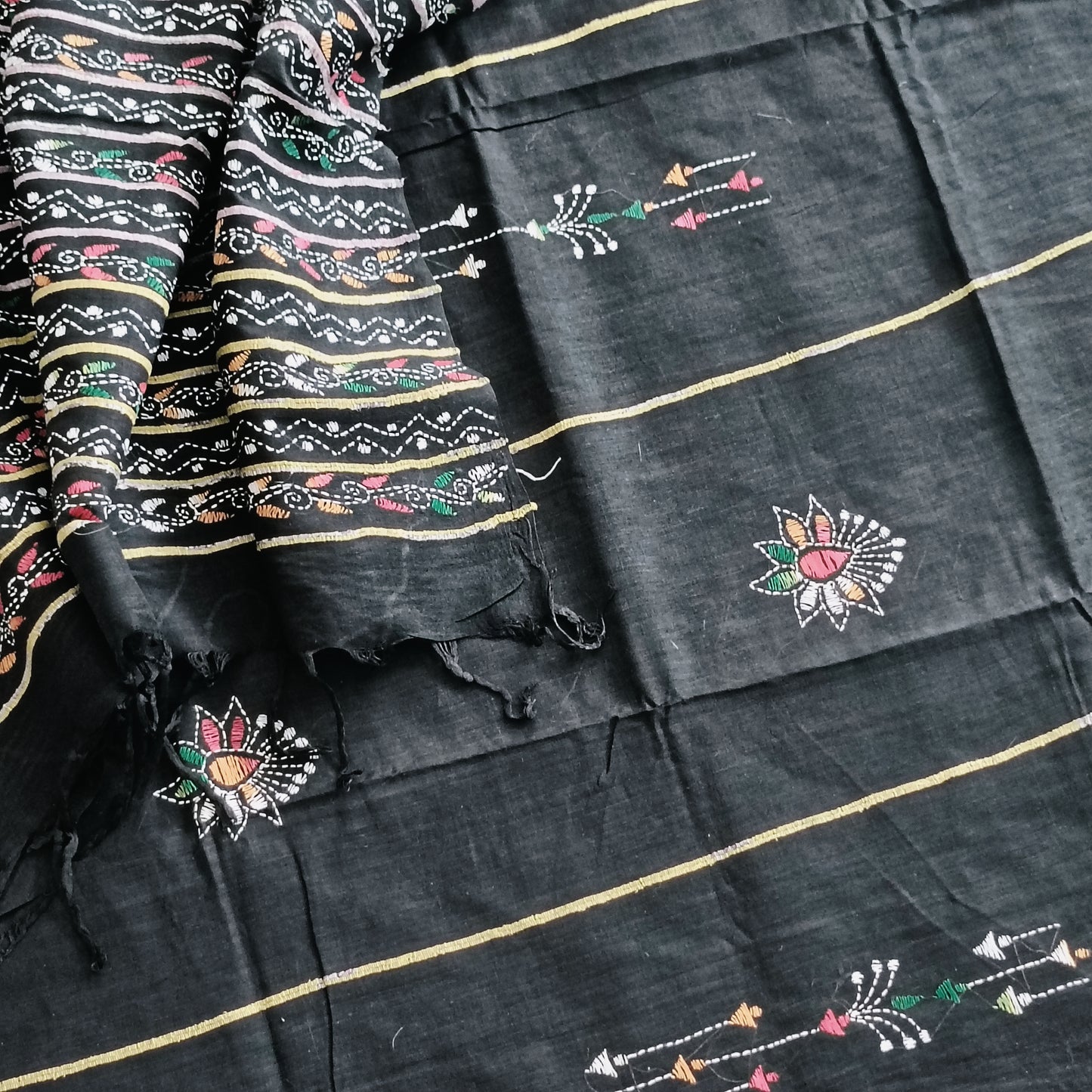 अन्विता - Handmade Kantha Stitch Khesh Cotton Saree - Saree | Tags: Kantha Khesh Cotton