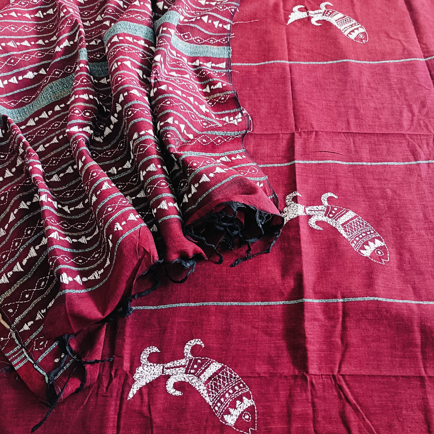 विभा - Handmade Kantha Stitch Khesh Cotton Saree - Saree | Tags: Kantha Khesh Cotton