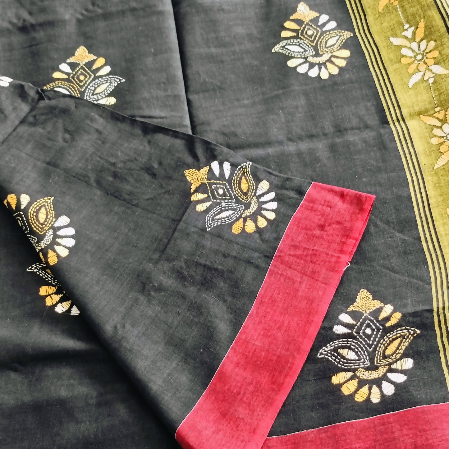 प्रेरणा - Pure Khadi Cotton Kantha Stitch Saree - Saree | Tags: Khadi Cotton Kantha