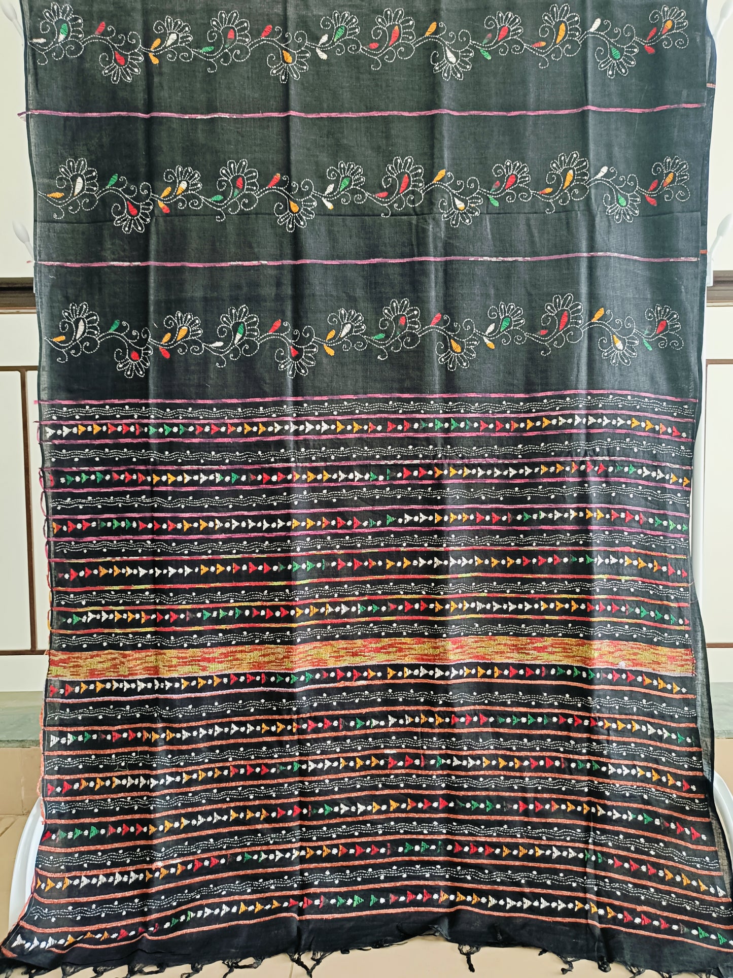 मीनाक्षी - Handmade Kantha Stitch Khesh Cotton Saree