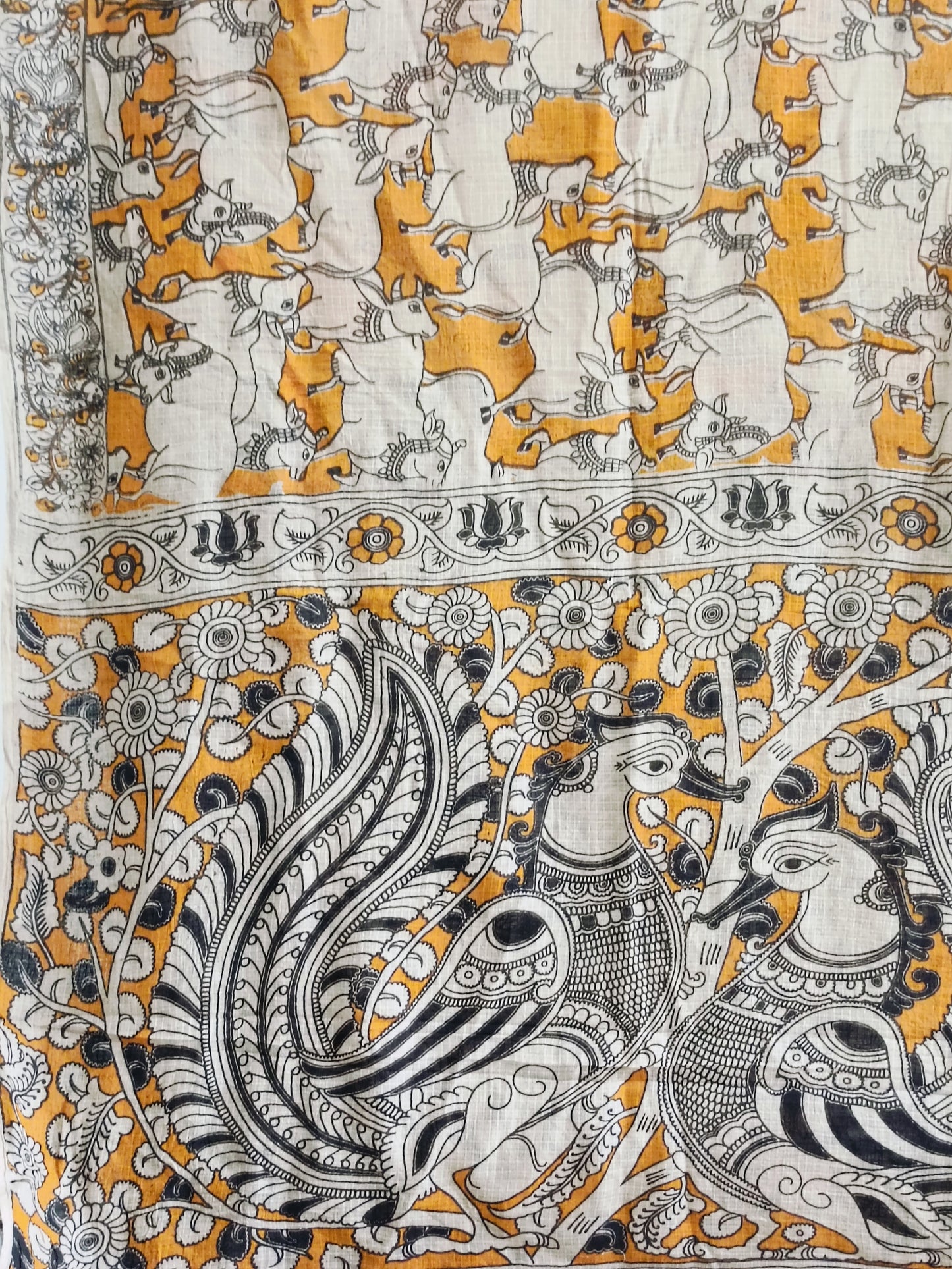 रुक्मिणी - Pure Kota Handloom Cotton Handcrafted Kalamkari Sareel