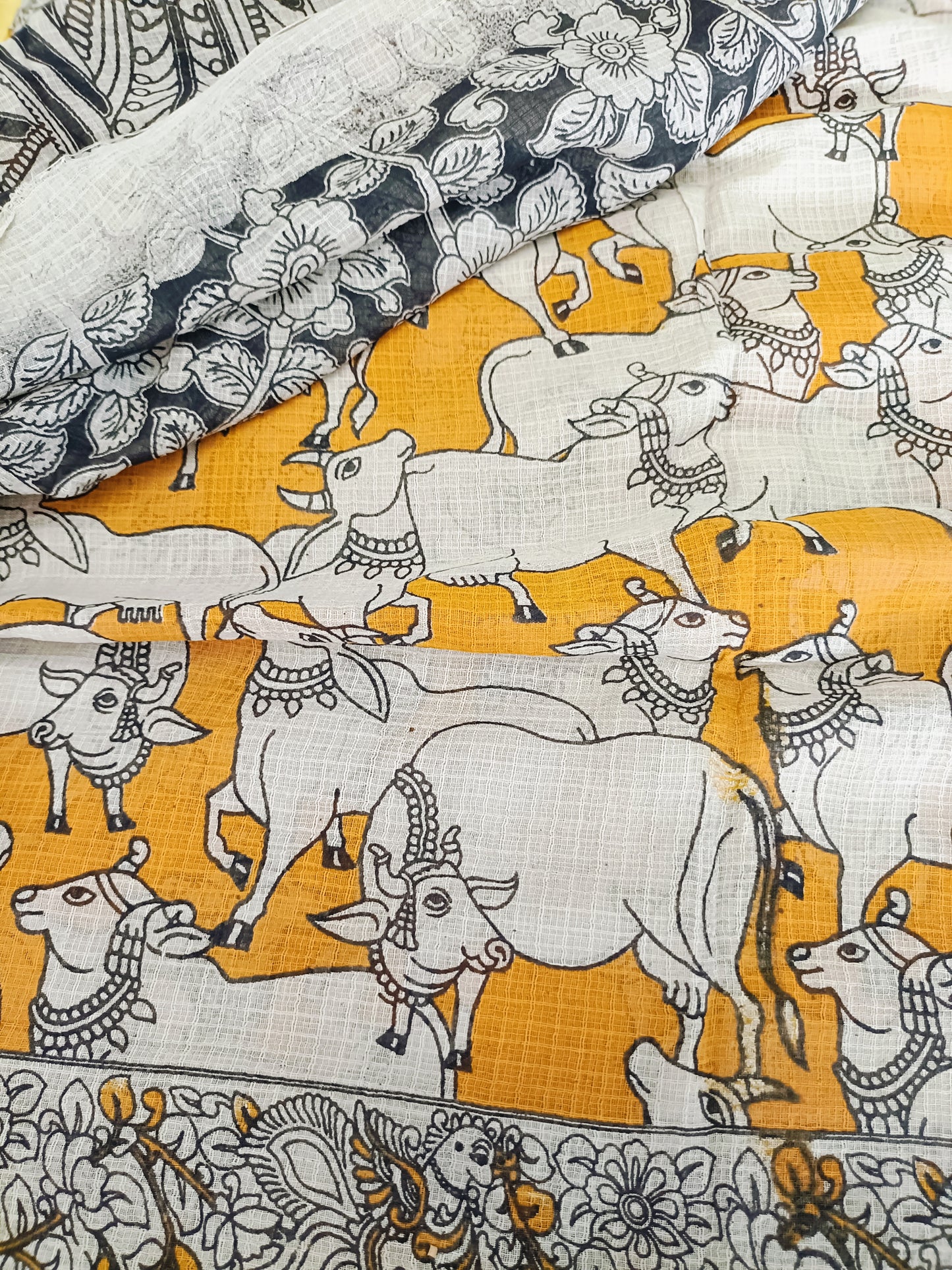 रुक्मिणी - Pure Kota Handloom Cotton Handcrafted Kalamkari Sareel