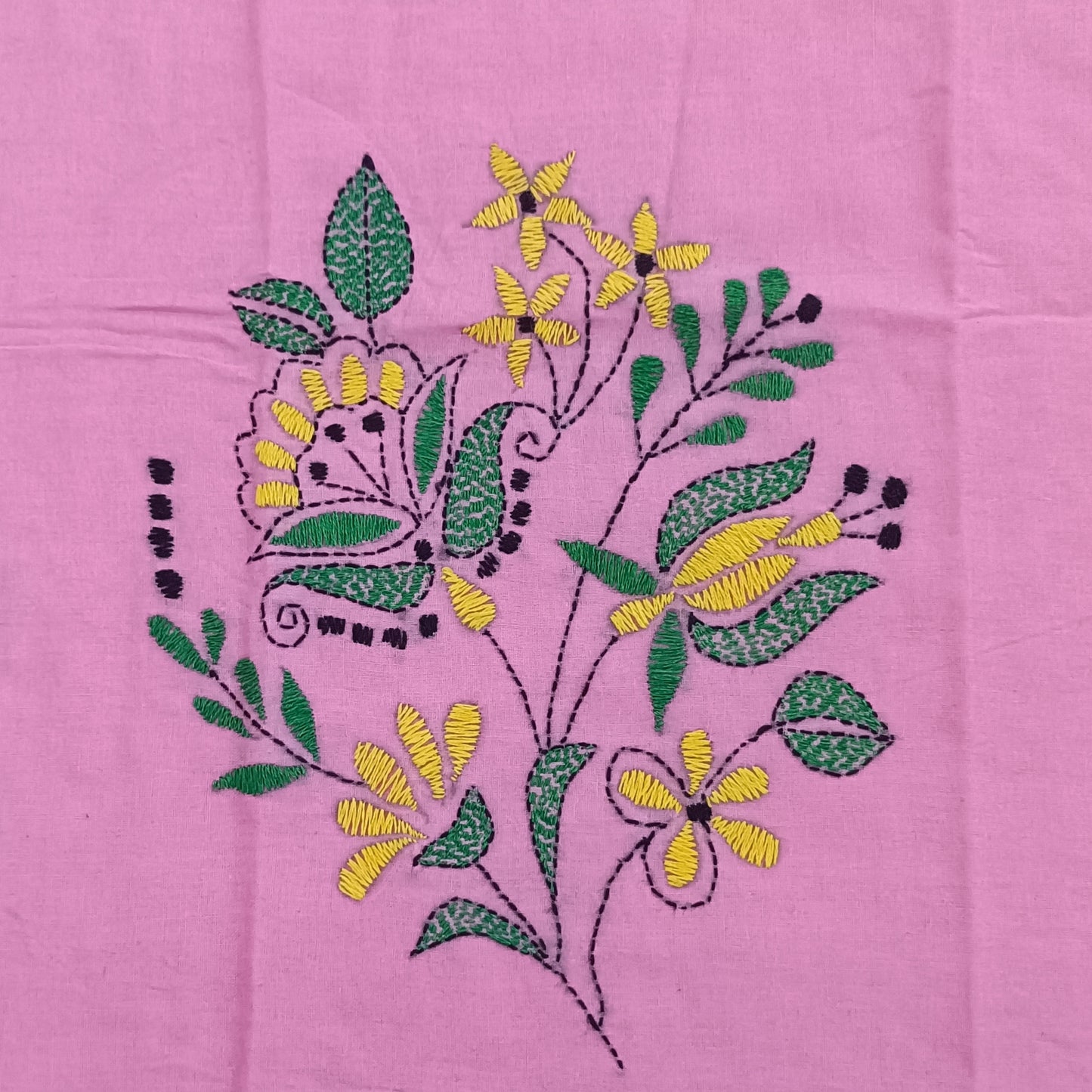 Kantha Stitch Cotton Half Work Blouse Fabric
