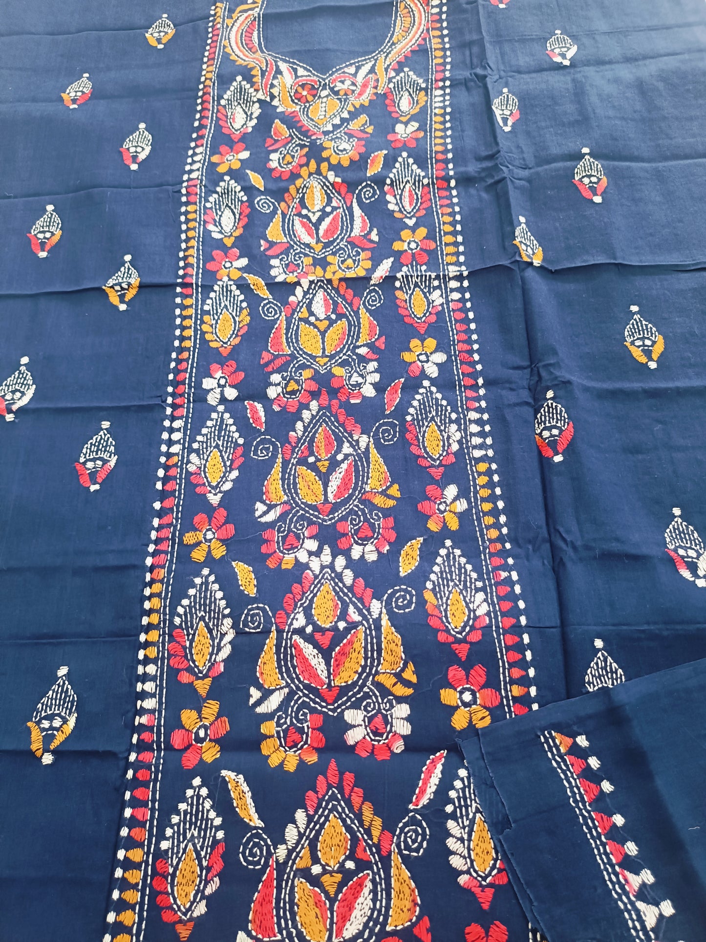 तन्वी - Kantha Cotton Kurta with Chikankari Kota Dupatta