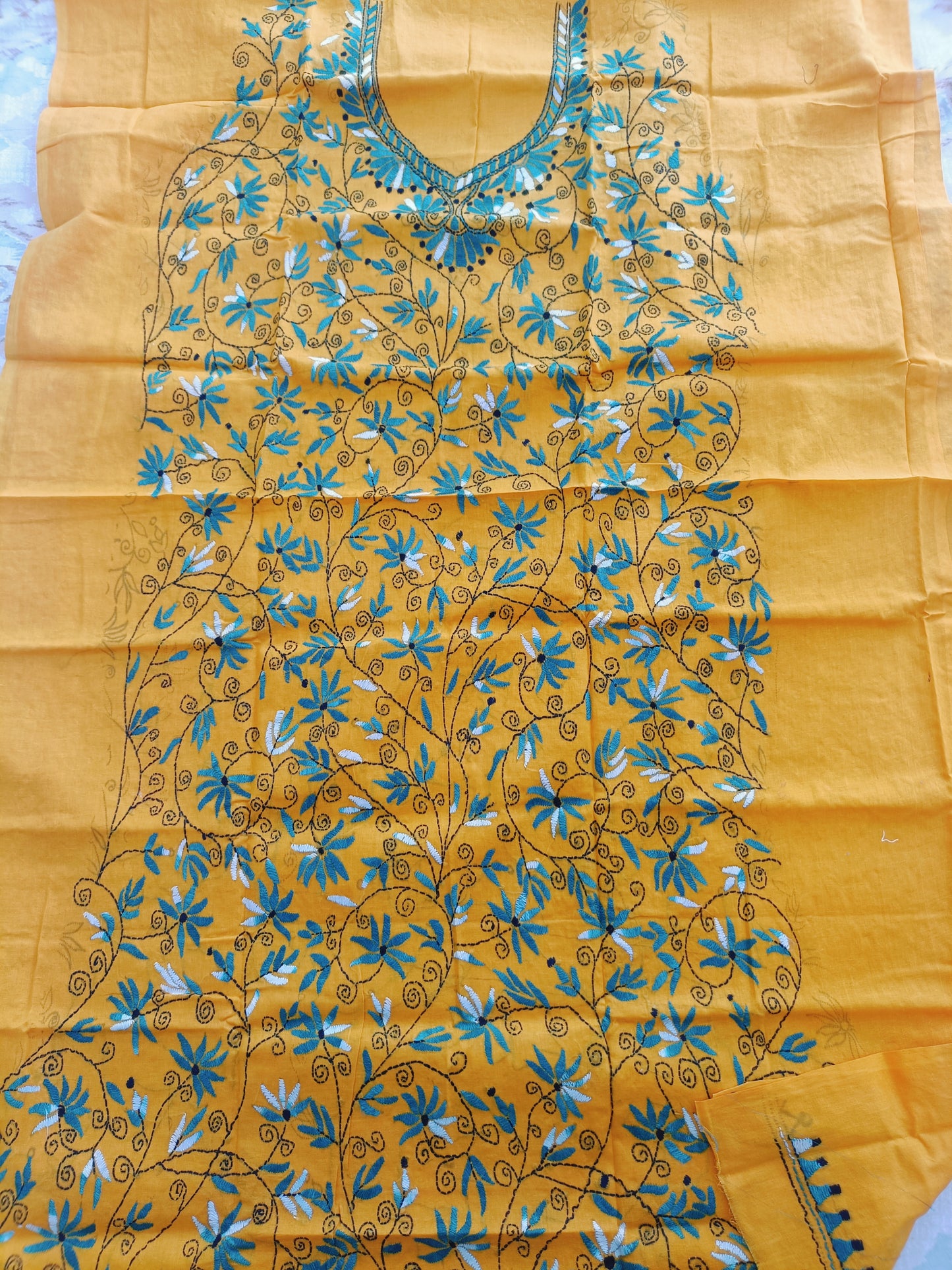 मंजरी - Kantha Cotton Kurta with Chikankari Kota Dupatta