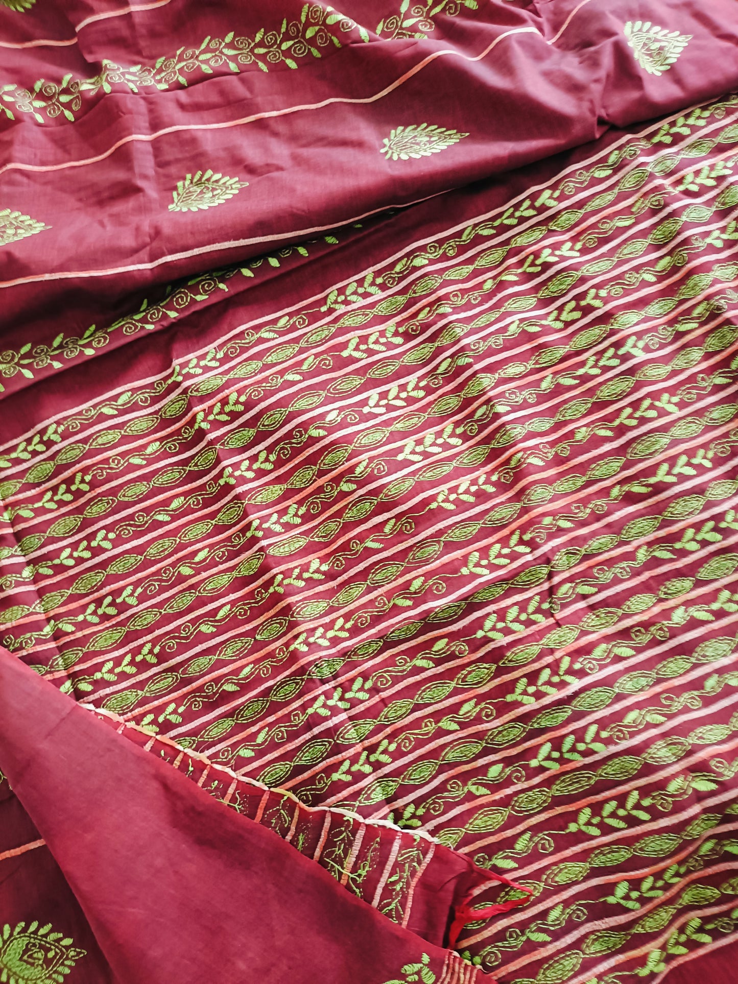 Handmade Kantha Stitch Khesh Cotton Saree