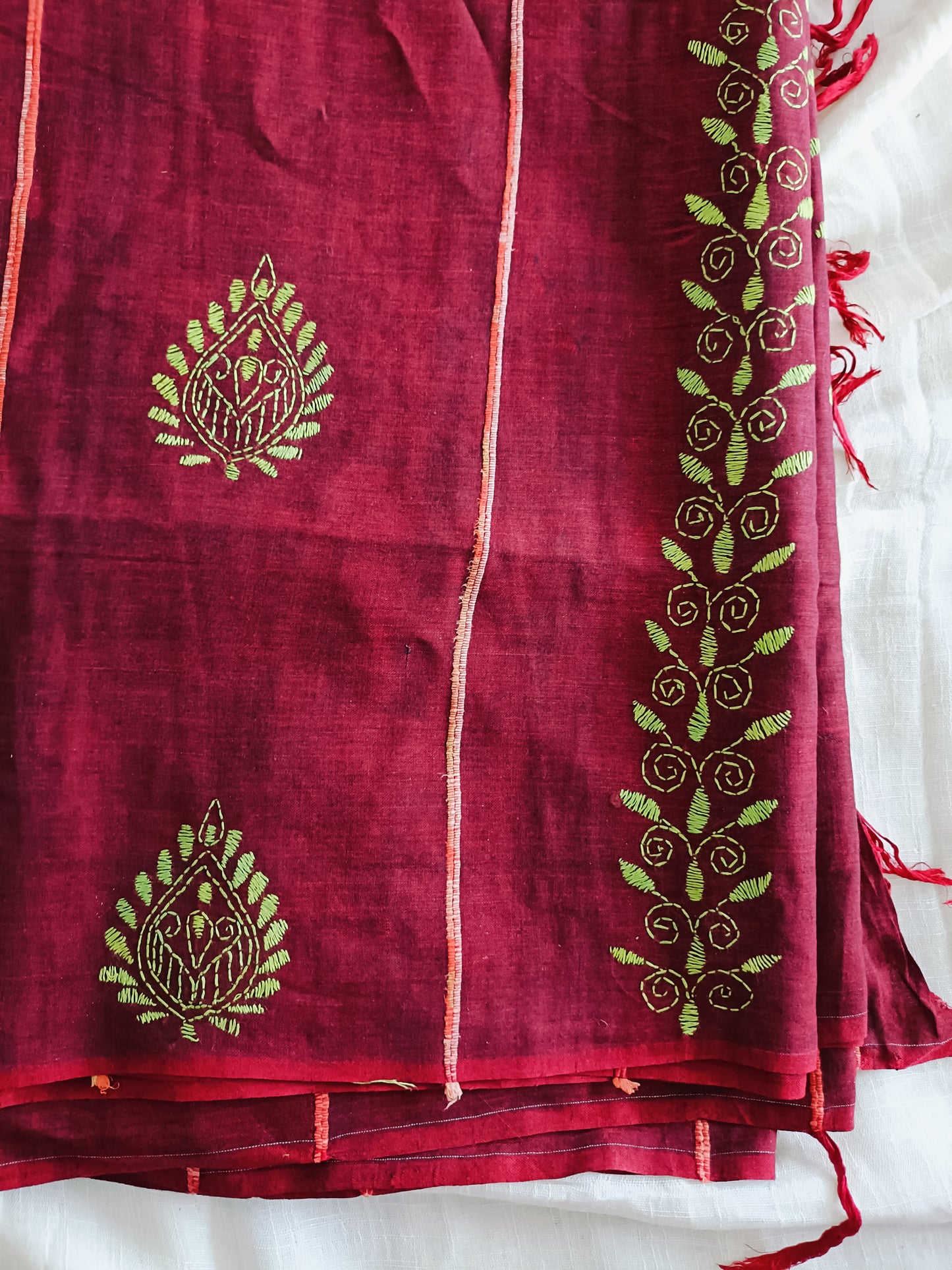 Handmade Kantha Stitch Khesh Cotton Saree