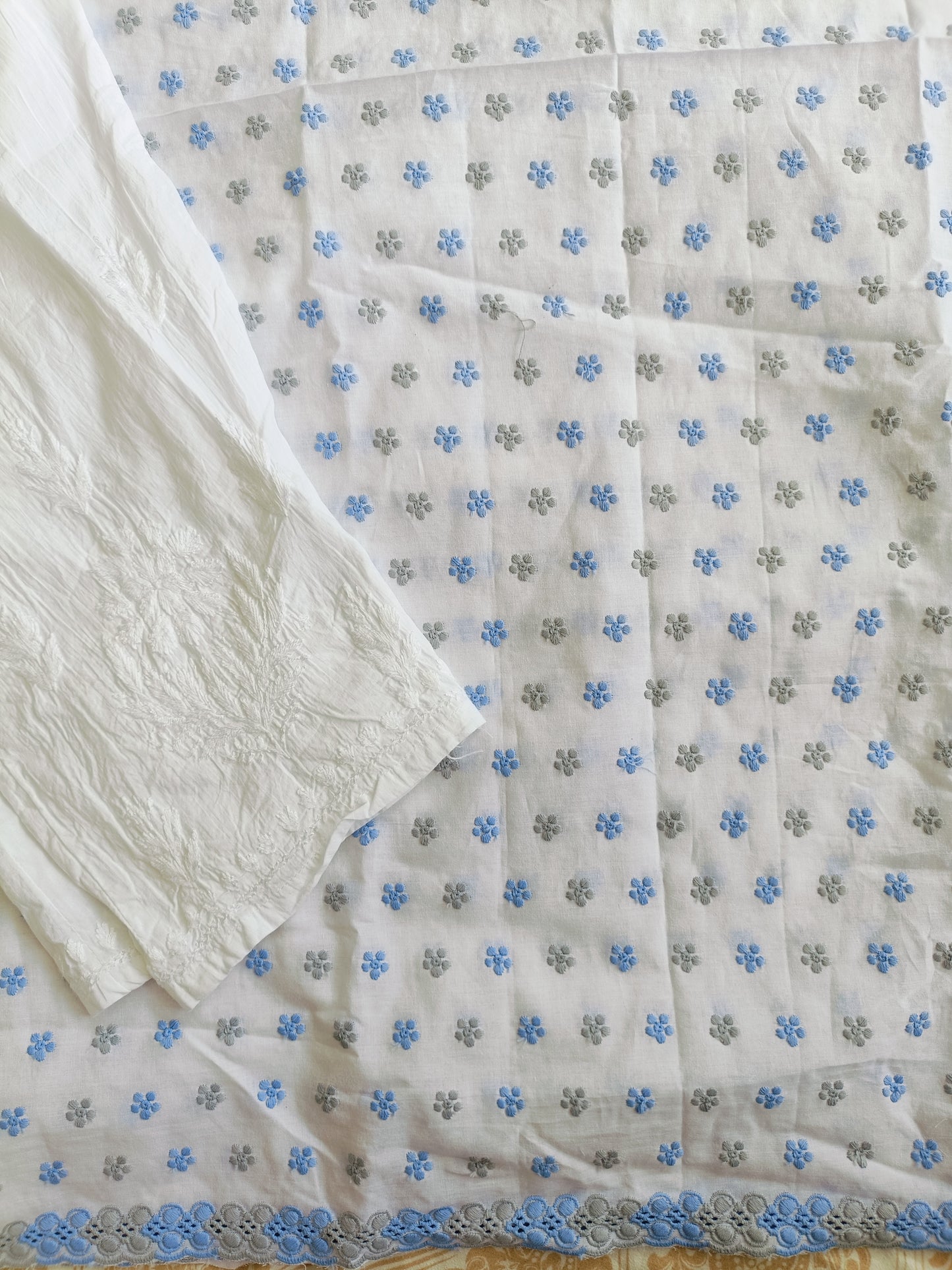 Cotton Kurta Apparel Fabric Chikankari Design Embroidery