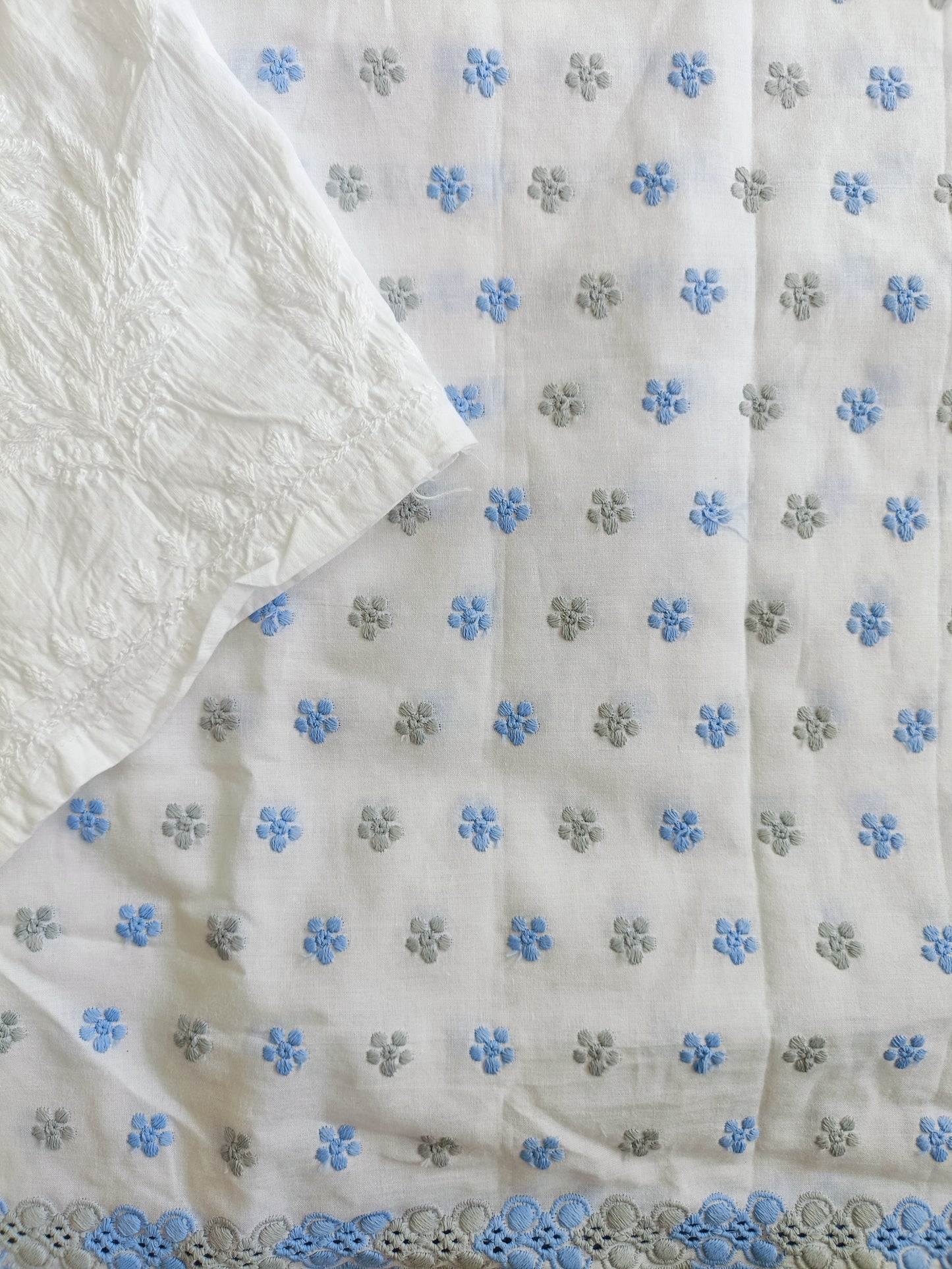 Cotton Kurta Apparel Fabric Chikankari Design Embroidery