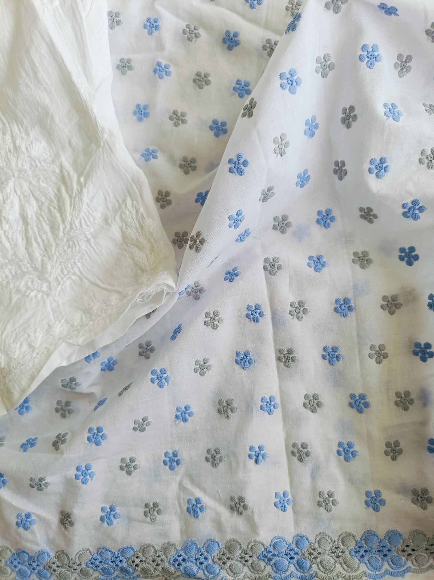Cotton Kurta Apparel Fabric Chikankari Design Embroidery