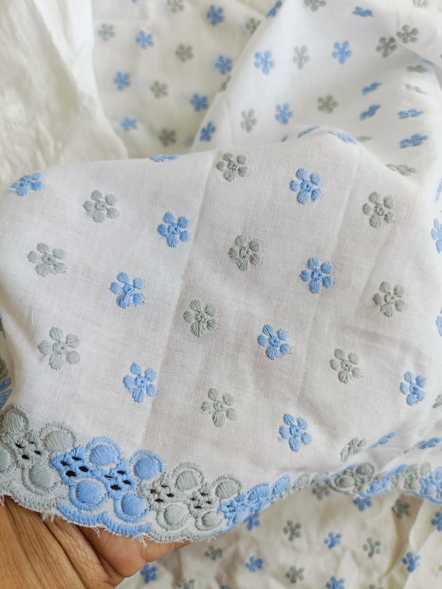 Cotton Kurta Apparel Fabric Chikankari Design Embroidery