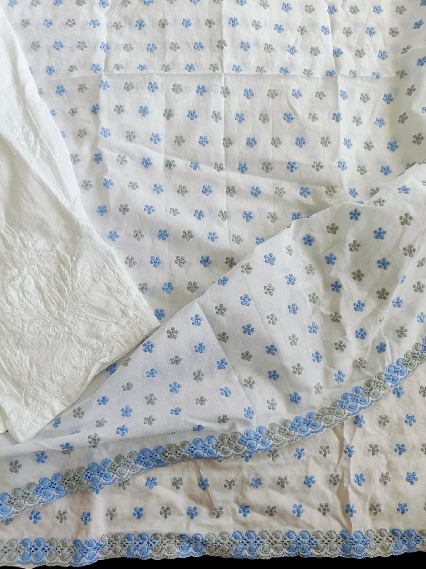 Cotton Kurta Apparel Fabric Chikankari Design Embroidery