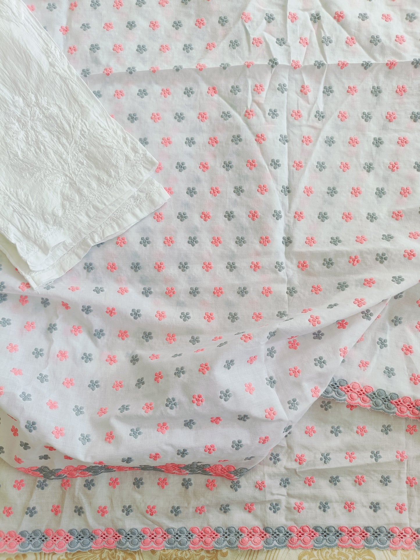 Cotton Kurta Apparel Fabric Chikankari Design Embroidery
