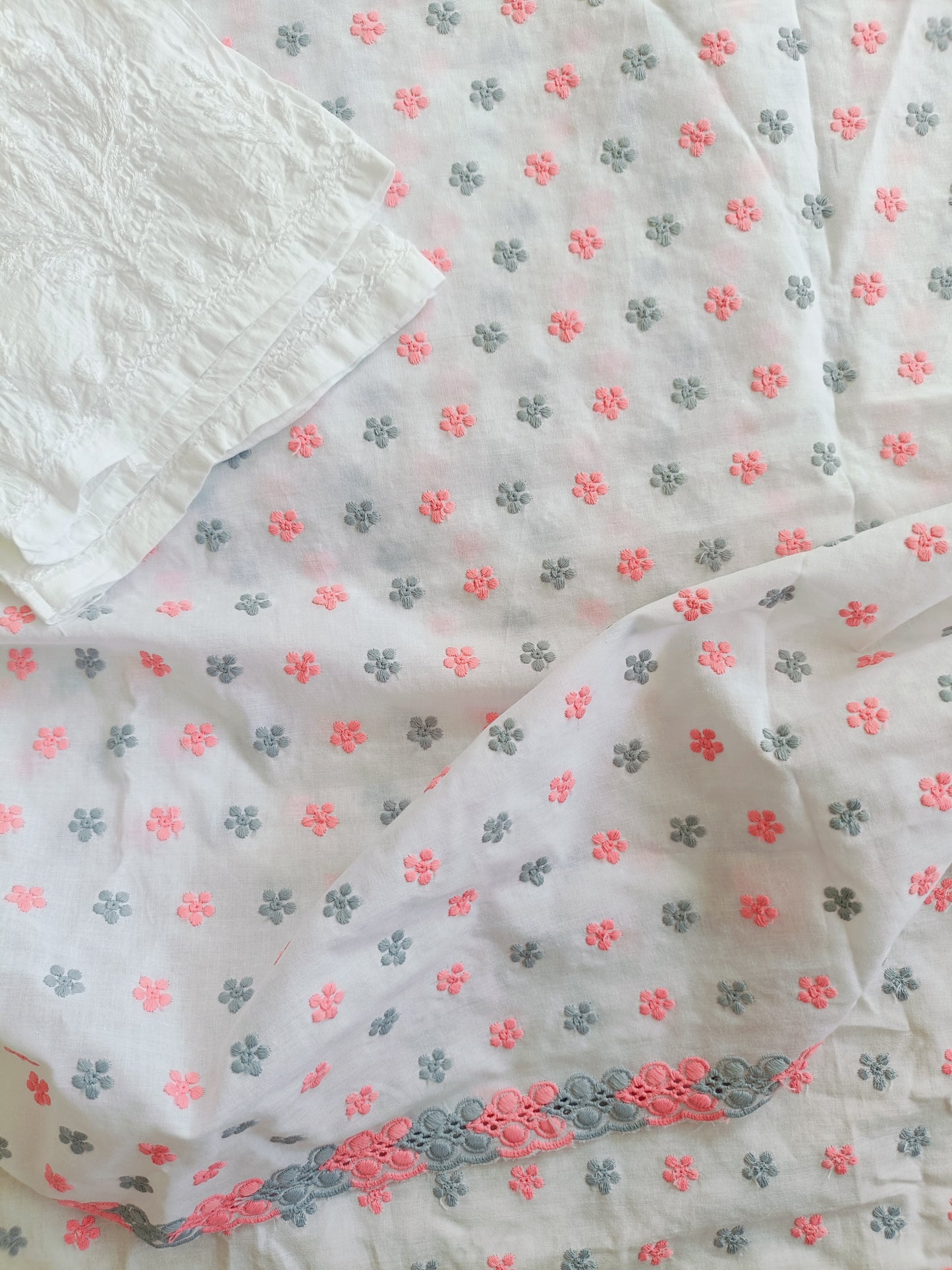 Cotton Kurta Apparel Fabric Chikankari Design Embroidery