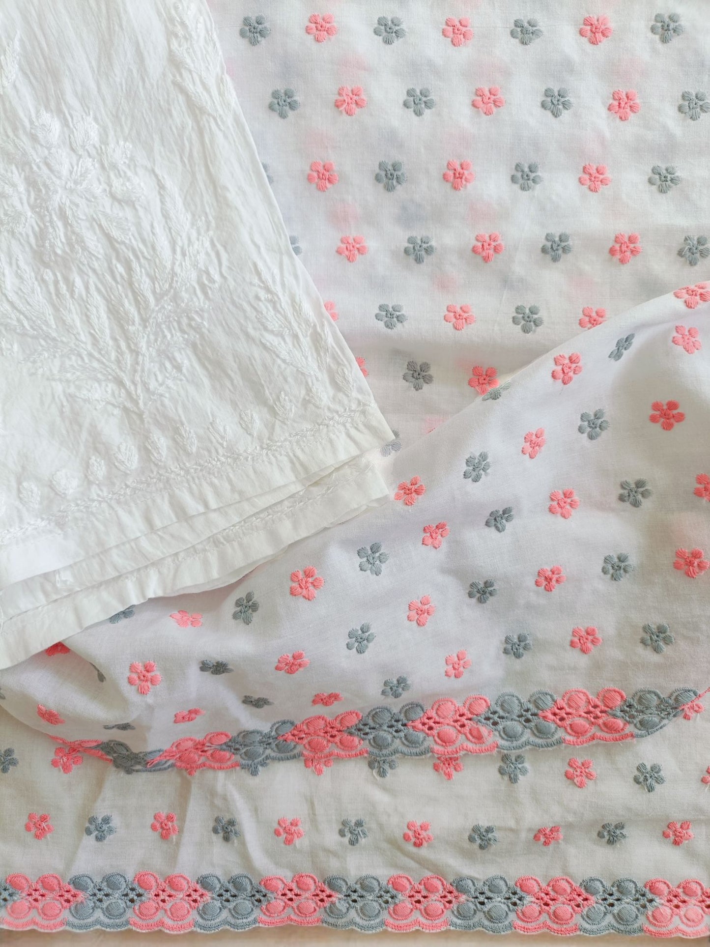 Cotton Kurta Apparel Fabric Chikankari Design Embroidery