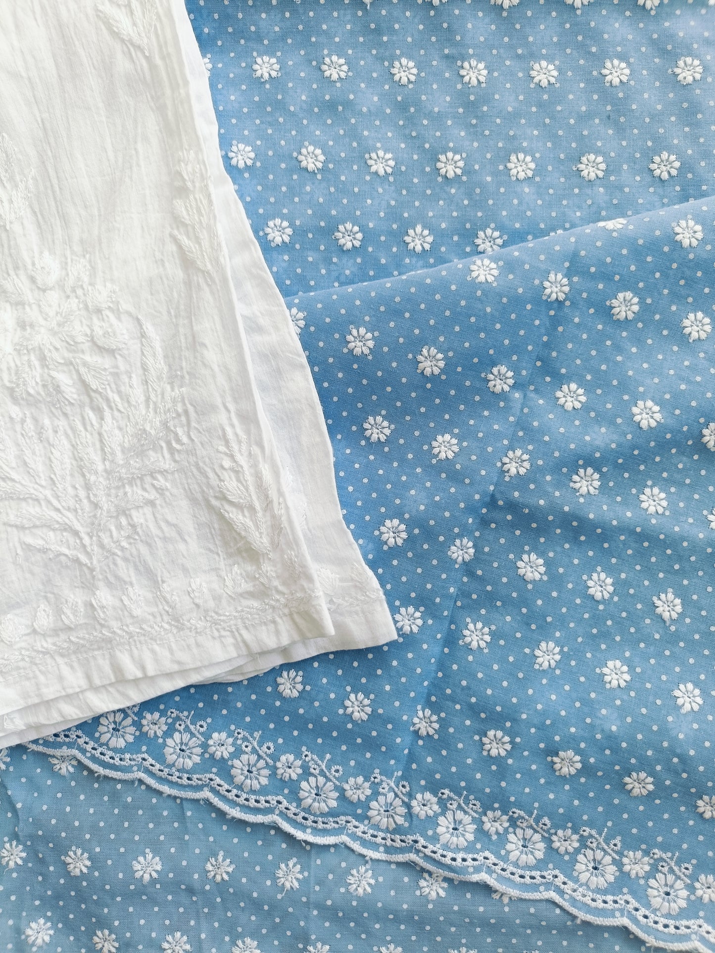 Cotton Kurta Apparel Fabric Chikankari Design Embroidery