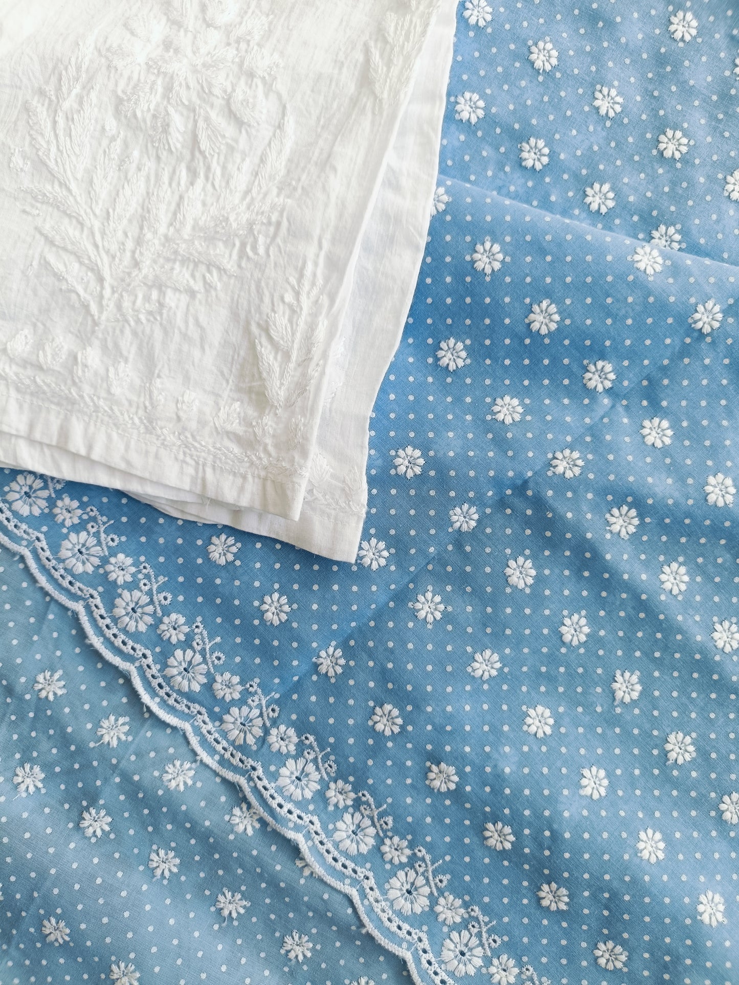 Cotton Kurta Apparel Fabric Chikankari Design Embroidery