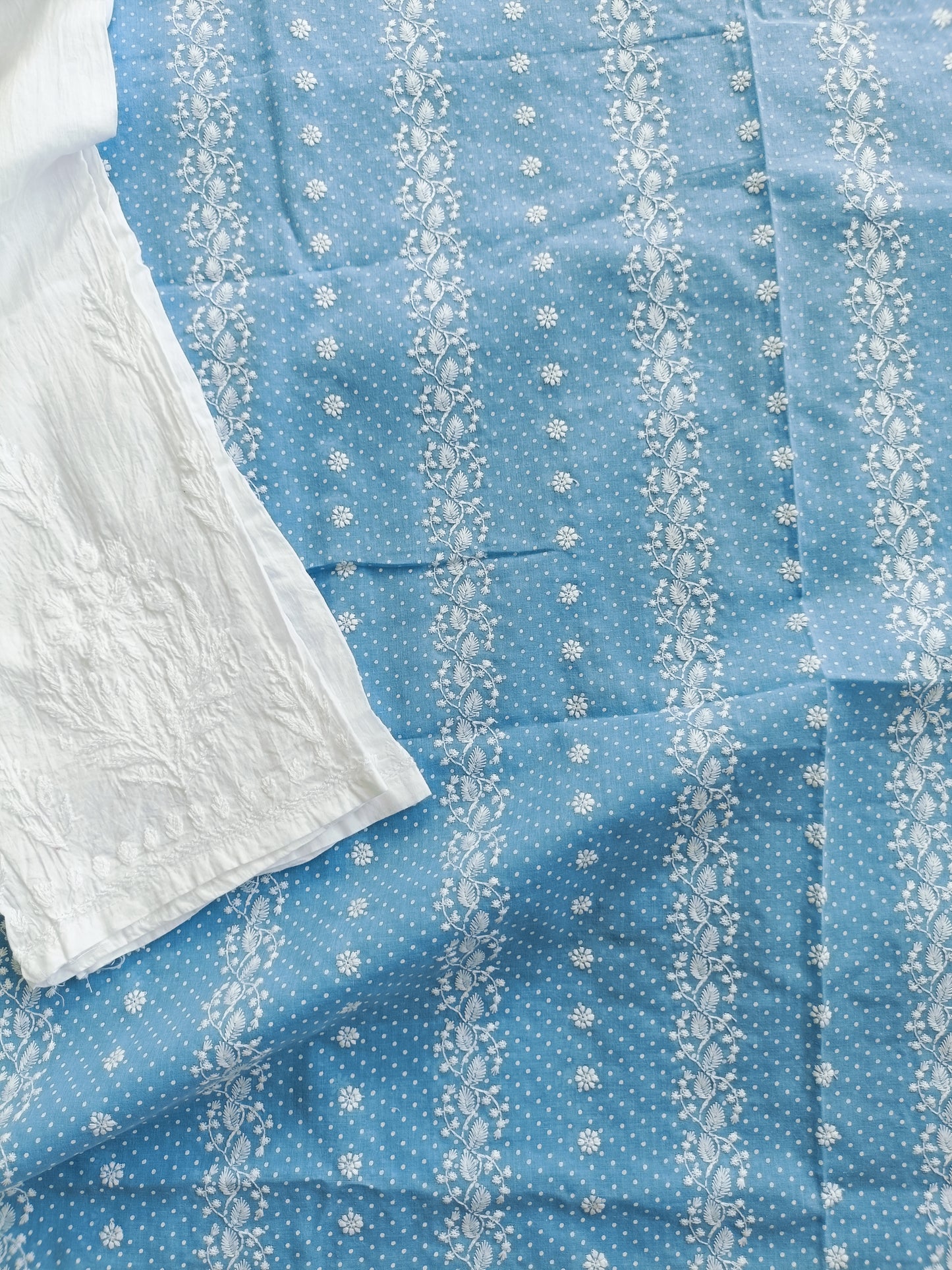 Cotton Kurta Apparel Fabric Chikankari Design Embroidery