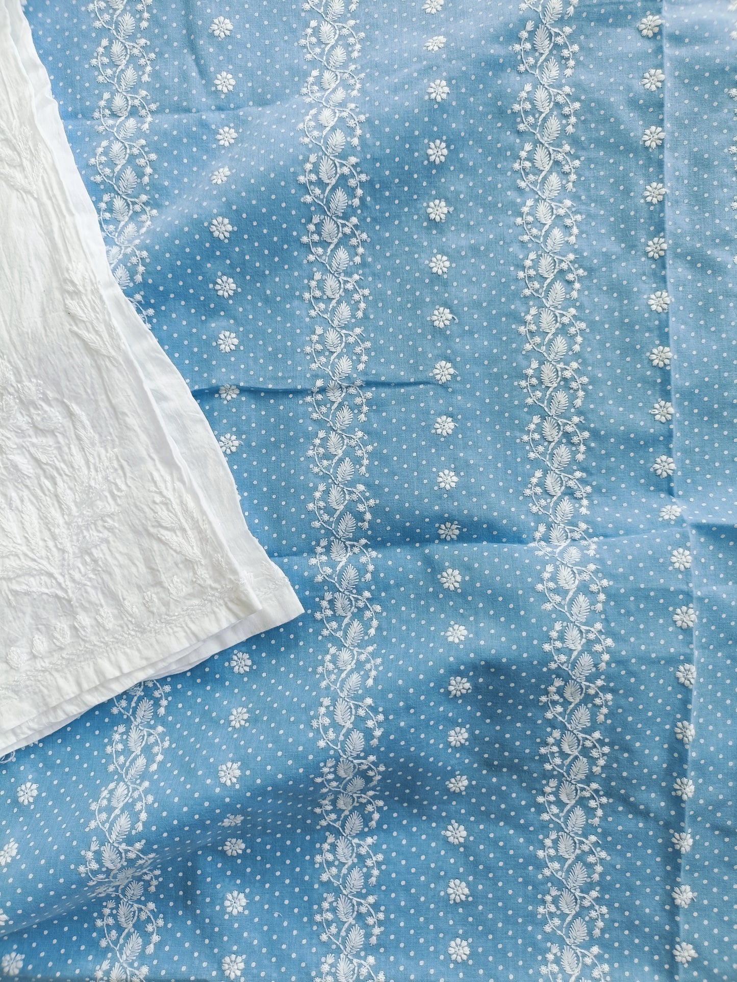 Cotton Kurta Apparel Fabric Chikankari Design Embroidery