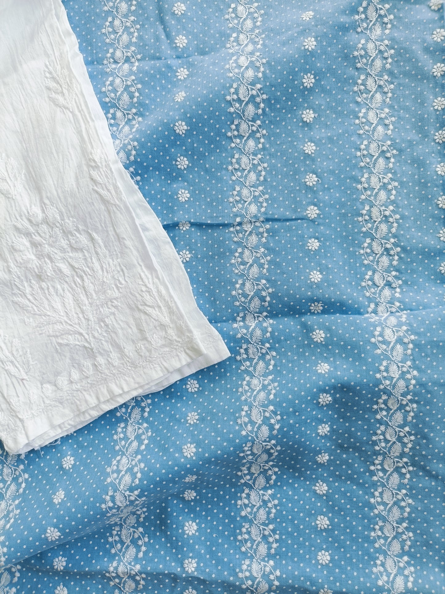 Cotton Kurta Apparel Fabric Chikankari Design Embroidery