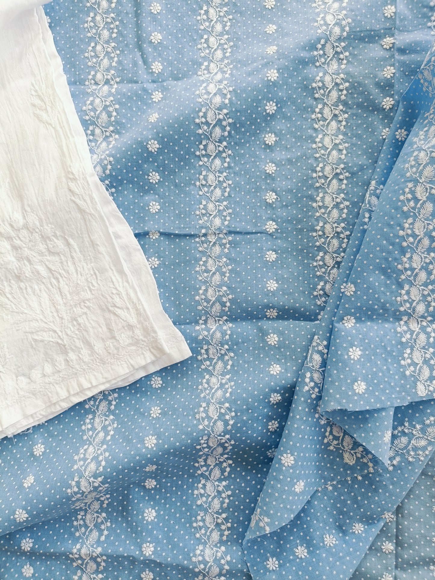 Cotton Kurta Apparel Fabric Chikankari Design Embroidery