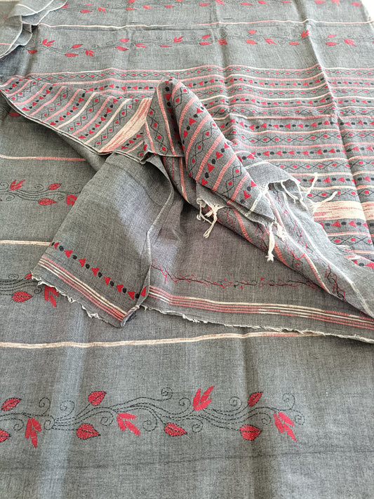 कुसुमिता - Handmade Kantha Stitch Khesh Cotton Saree - Saree | Tags: Kantha Khesh Cotton