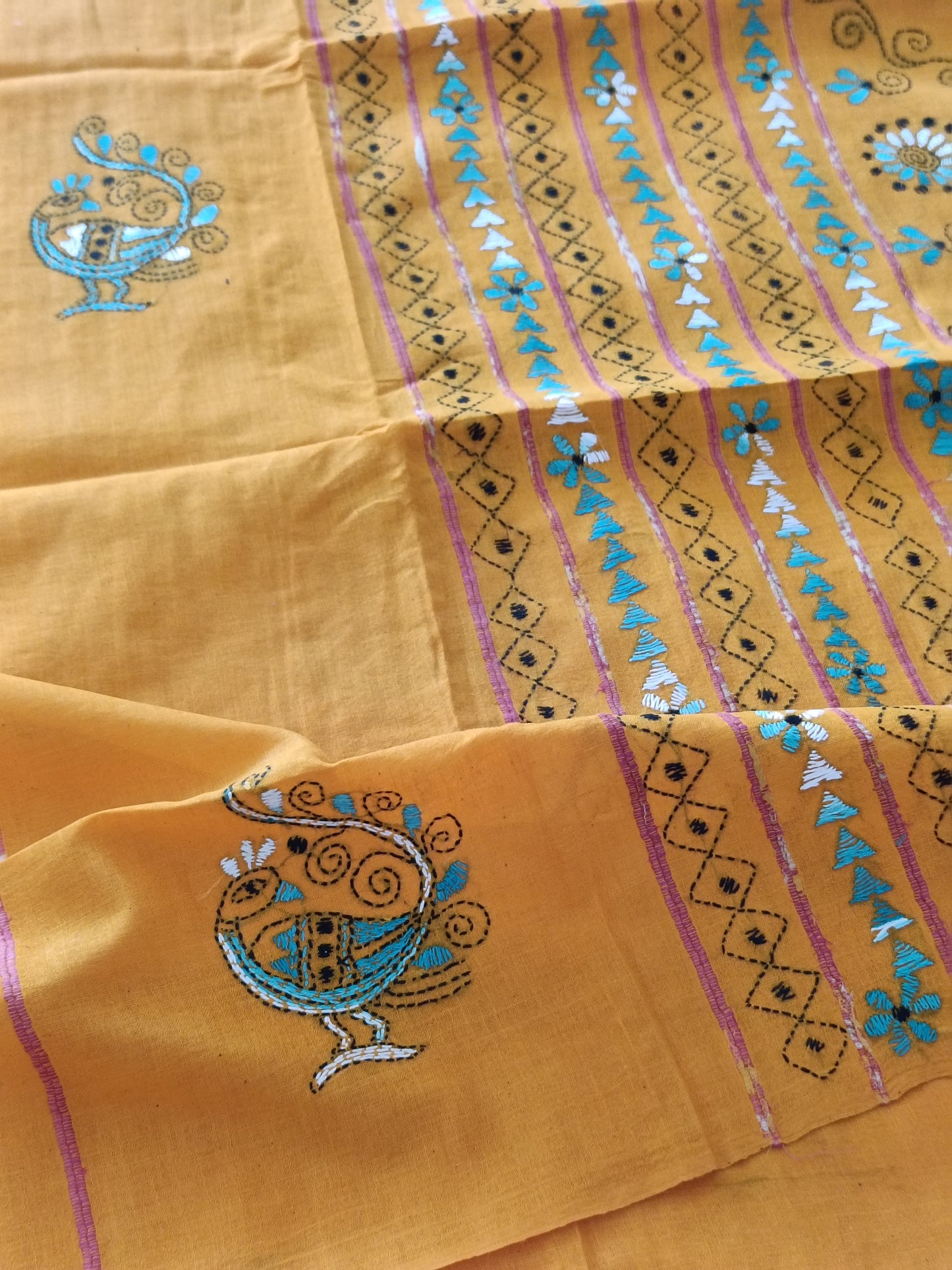 Handmade Kantha Stitch Khesh Cotton Saree