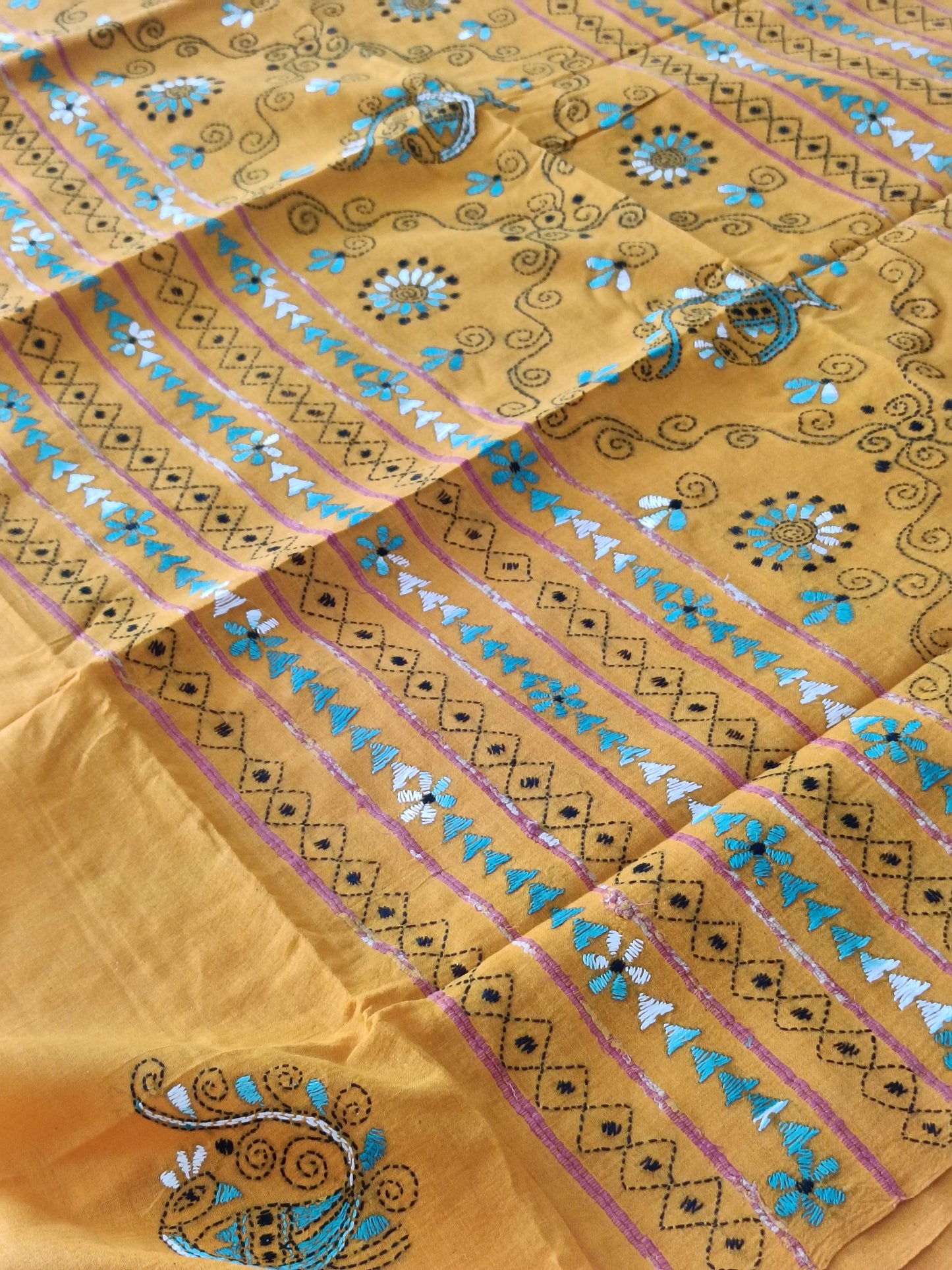 Handmade Kantha Stitch Khesh Cotton Saree