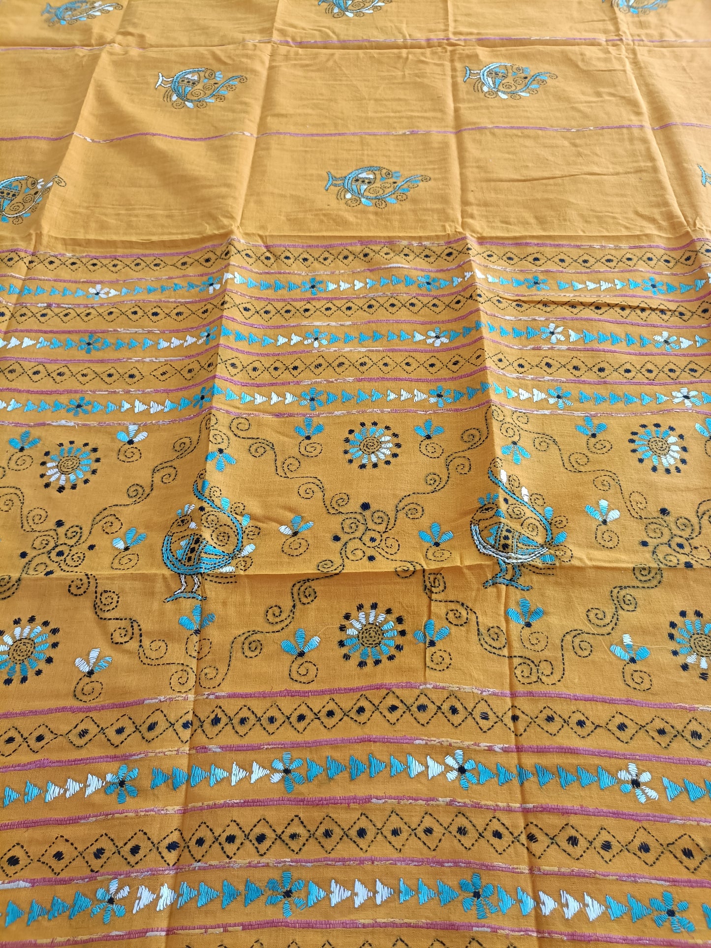 Handmade Kantha Stitch Khesh Cotton Saree