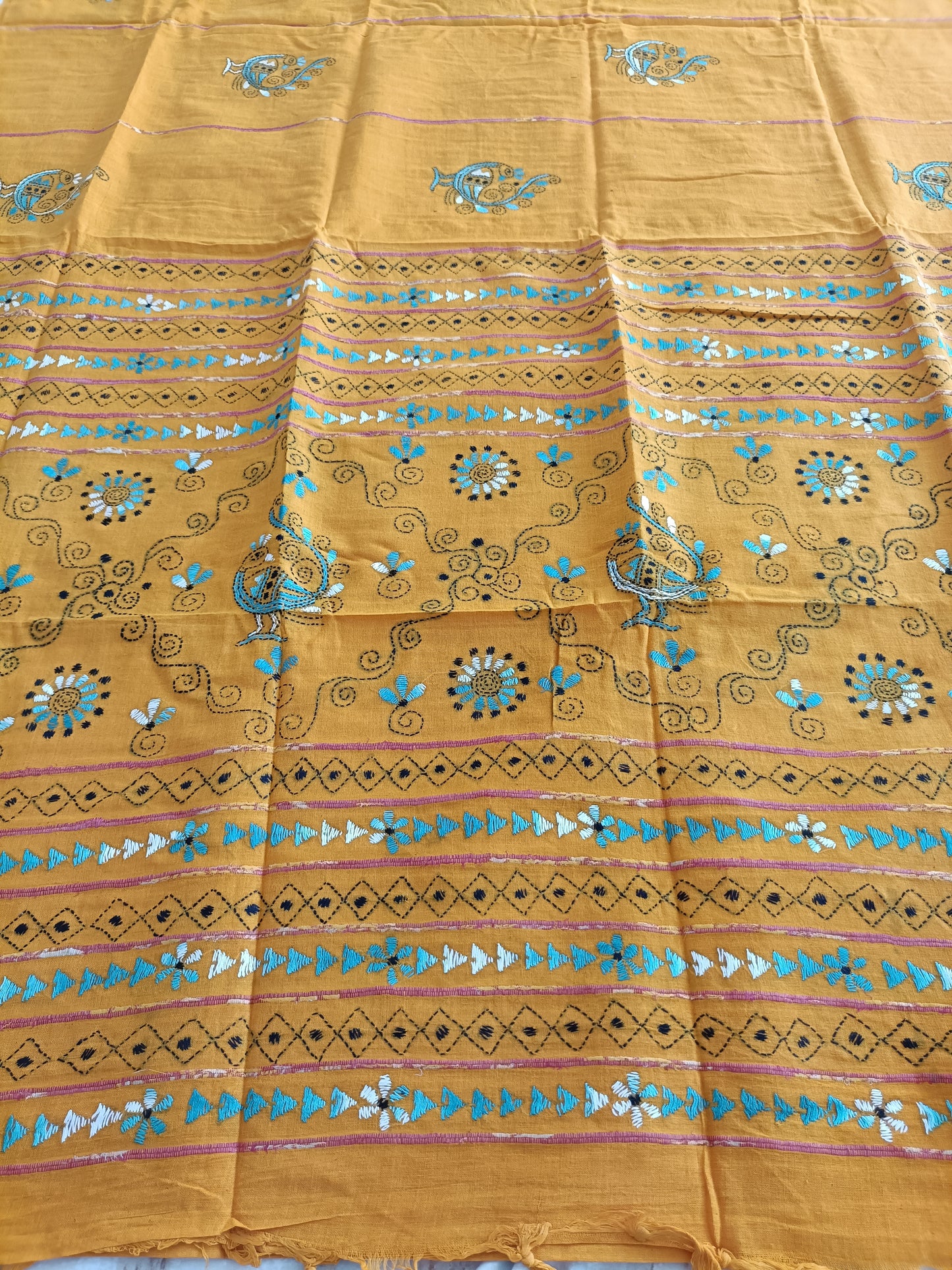 Handmade Kantha Stitch Khesh Cotton Saree