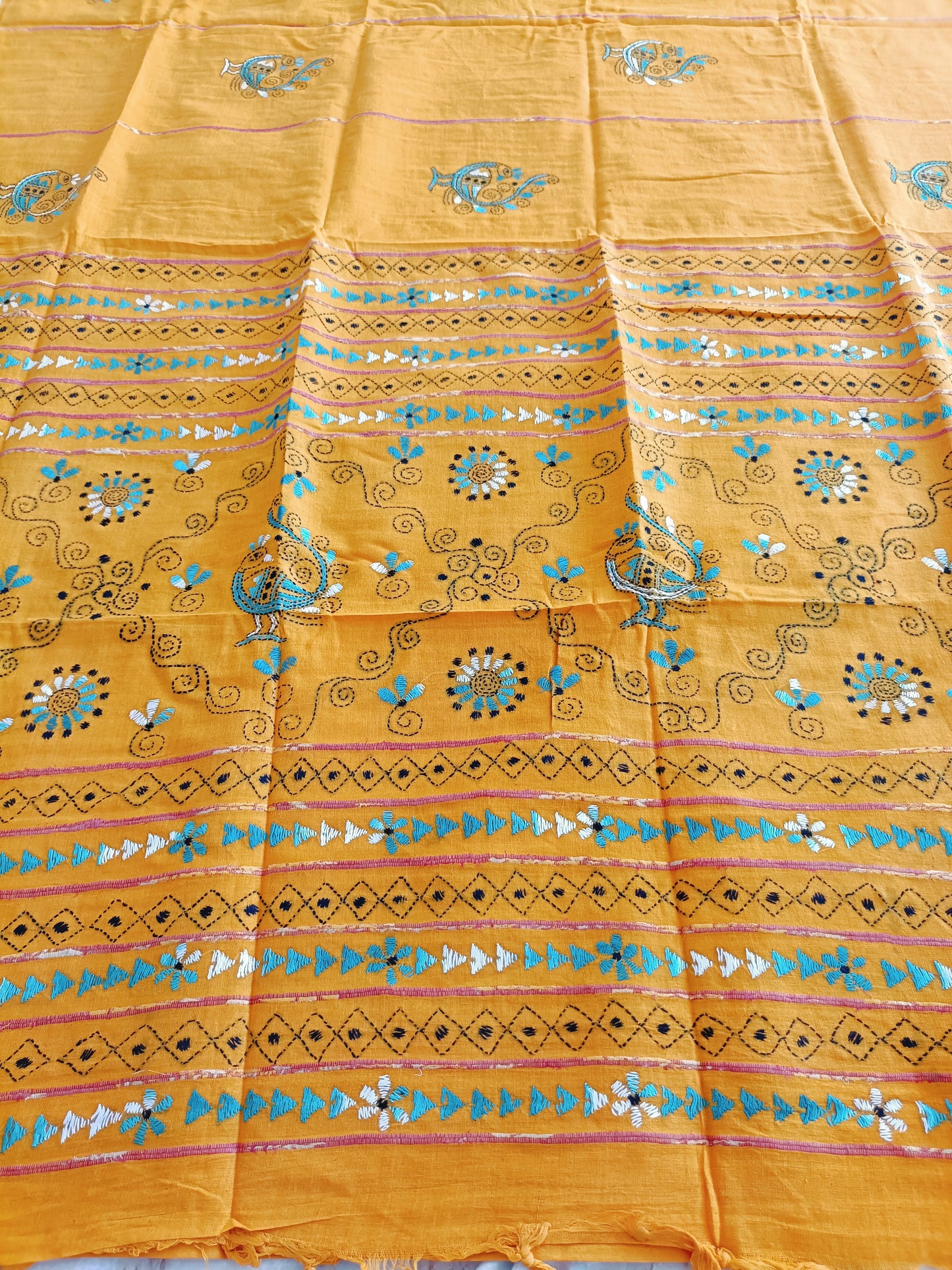 Handmade Kantha Stitch Khesh Cotton Saree