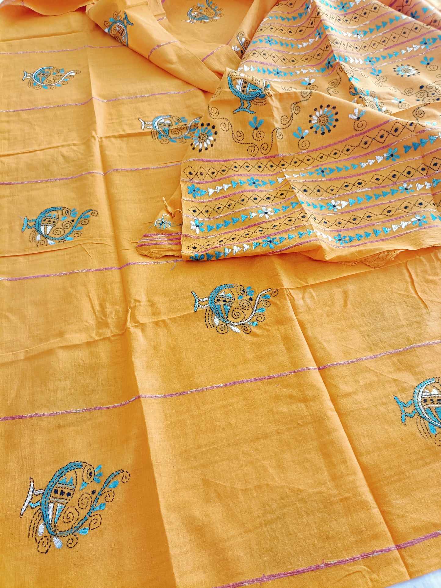 Handmade Kantha Stitch Khesh Cotton Saree