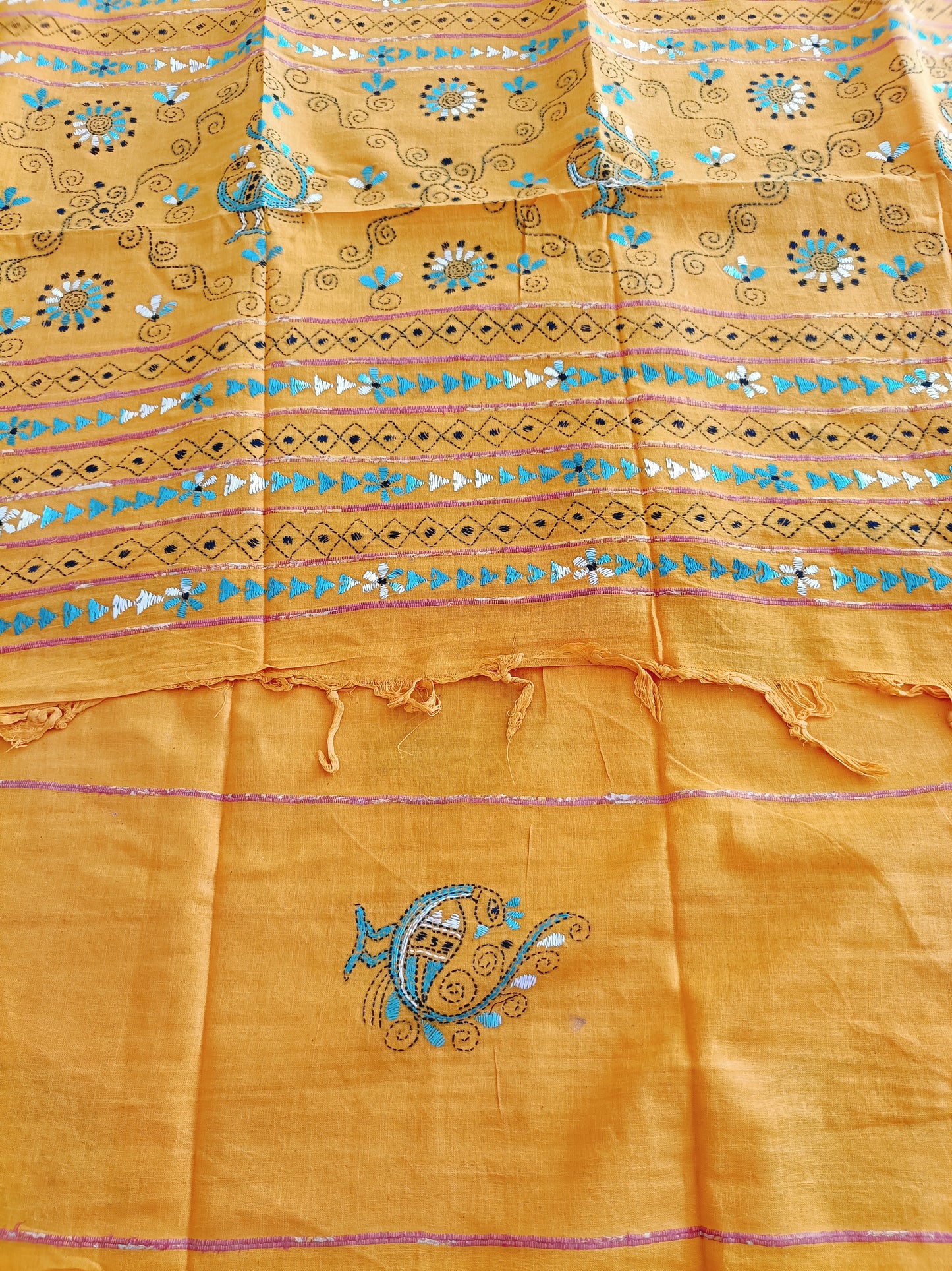 Handmade Kantha Stitch Khesh Cotton Saree