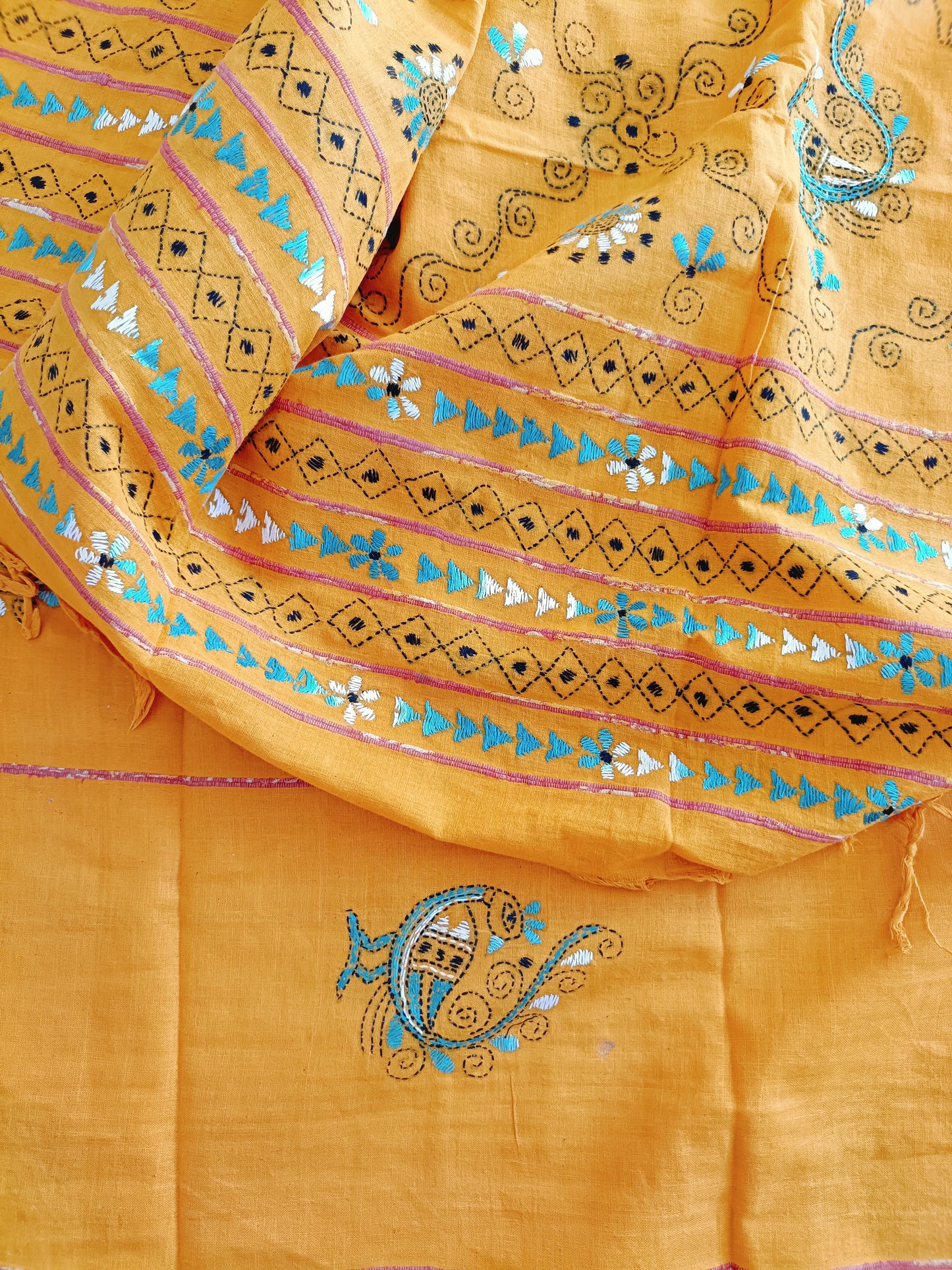 Handmade Kantha Stitch Khesh Cotton Saree