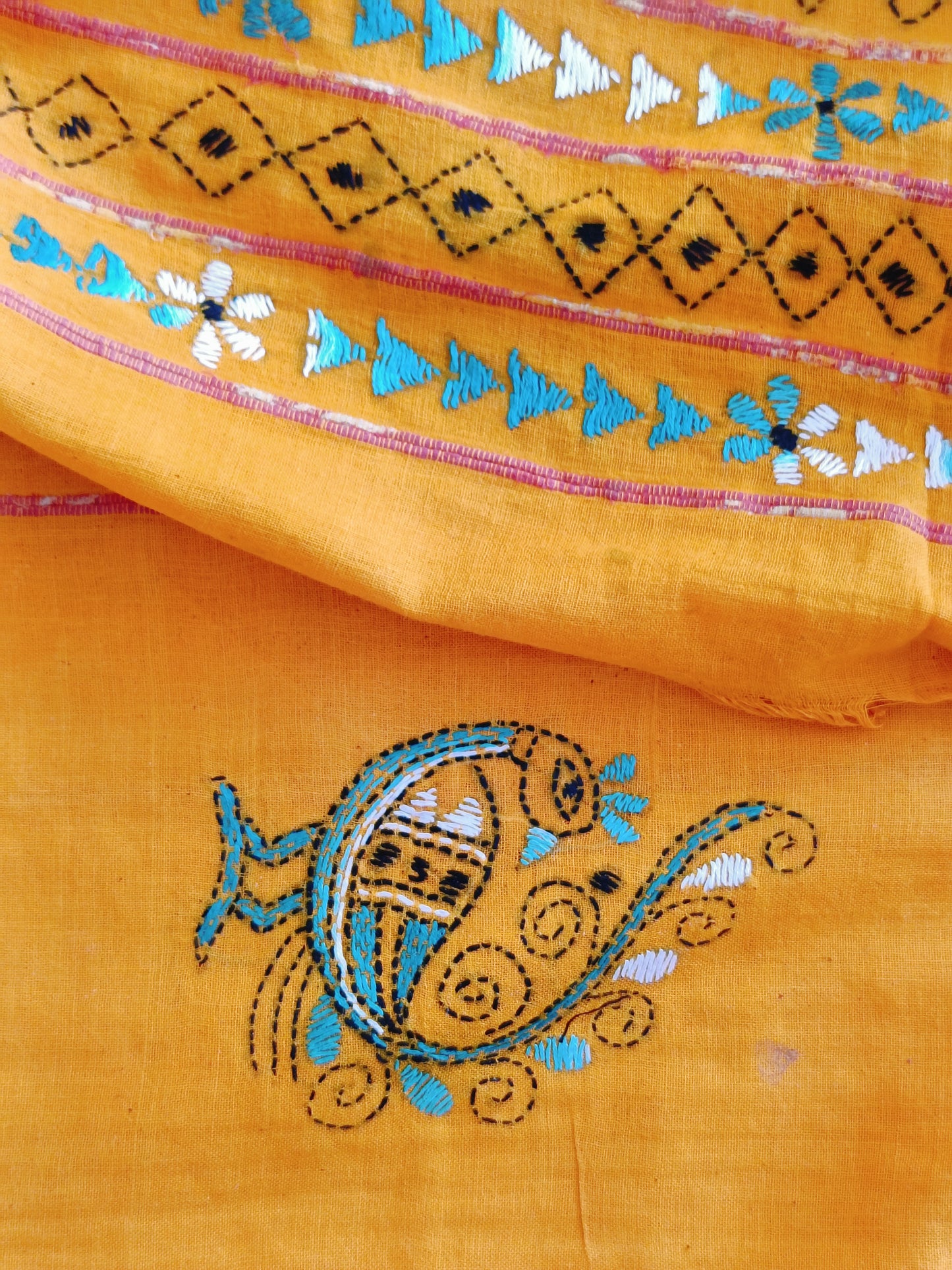 Handmade Kantha Stitch Khesh Cotton Saree
