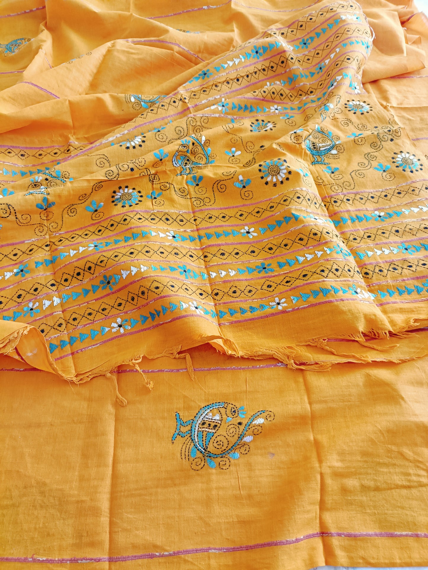 Handmade Kantha Stitch Khesh Cotton Saree
