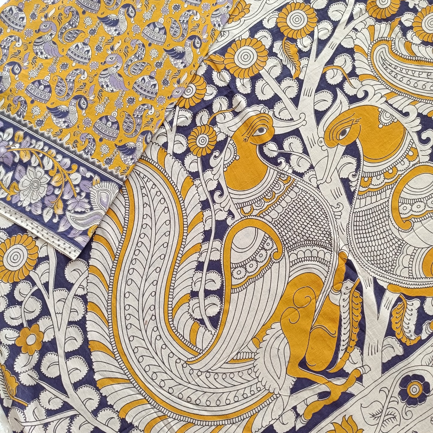 रंगबिरंगा राजहंस - Handmade Kalamkari Mul Cotton Sarees - Saree | Tags: Kalamkari Mul Cotton
