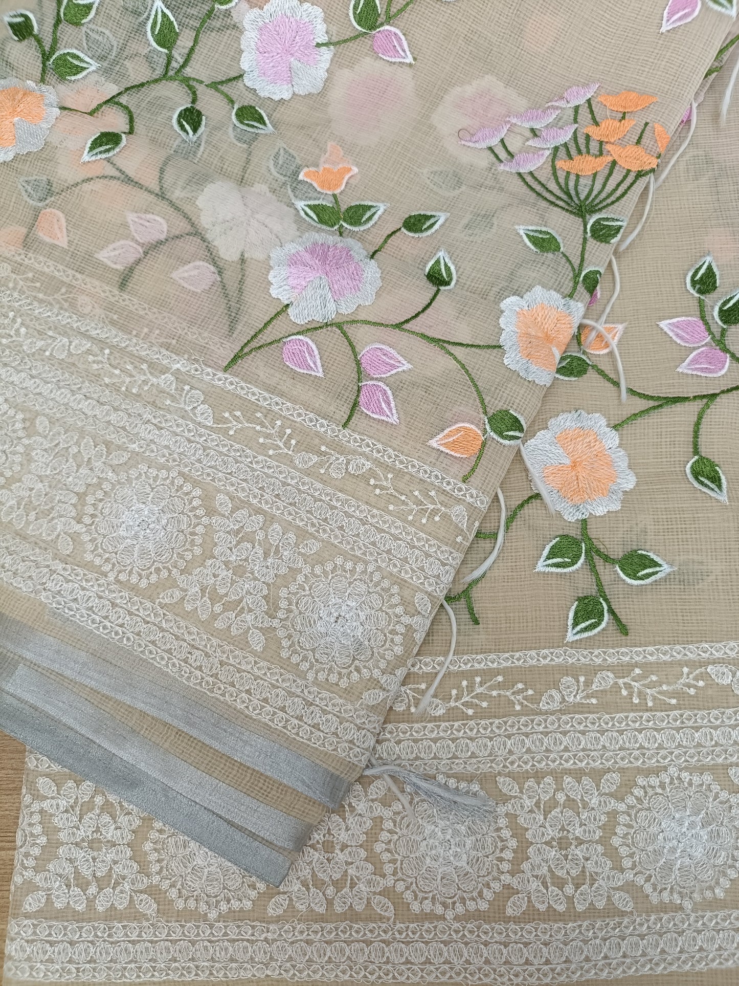 वसंती - Floral Garden Embroidery Kota Doria Saree