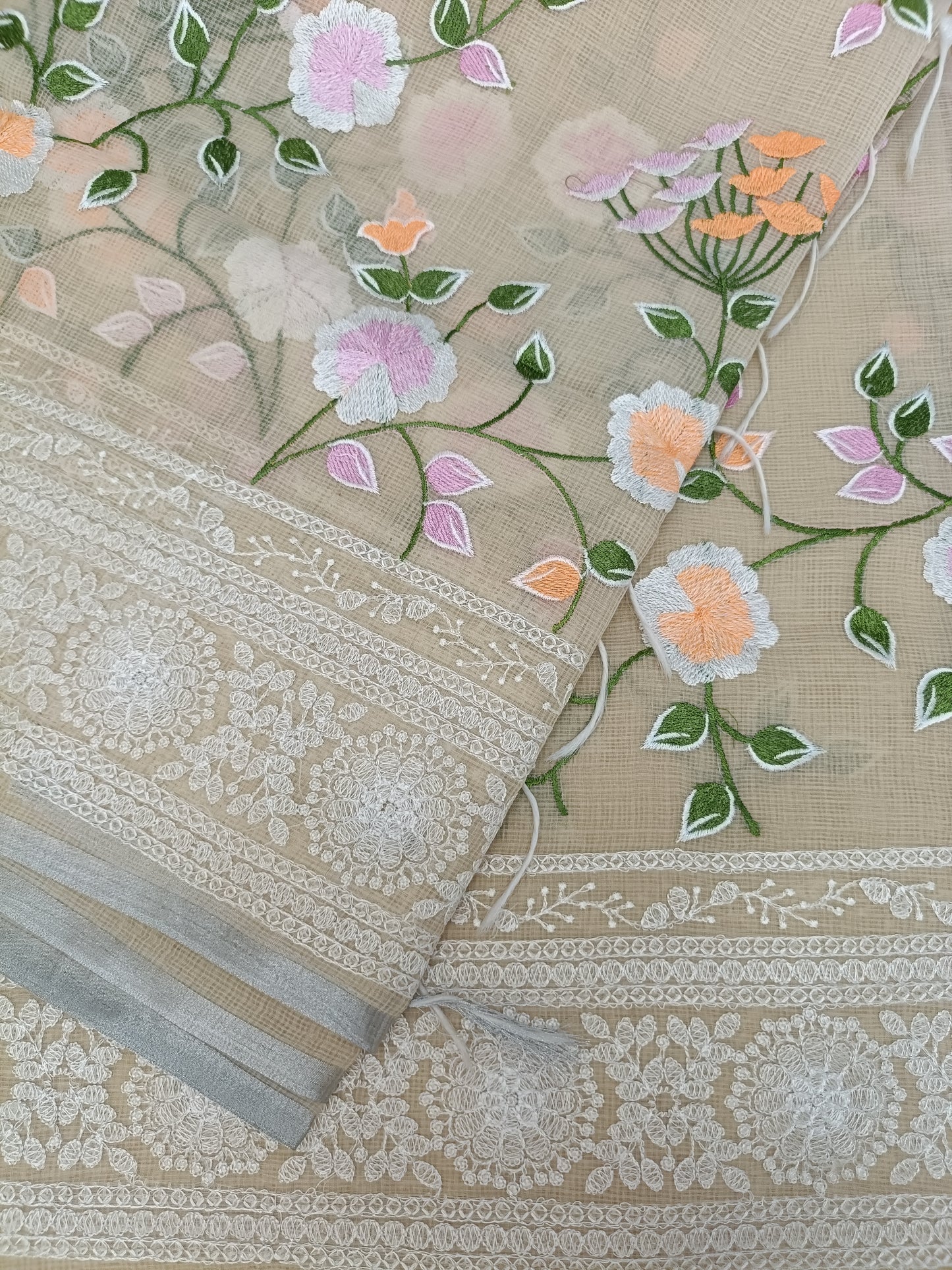 वसंती - Floral Garden Embroidery Kota Doria Saree
