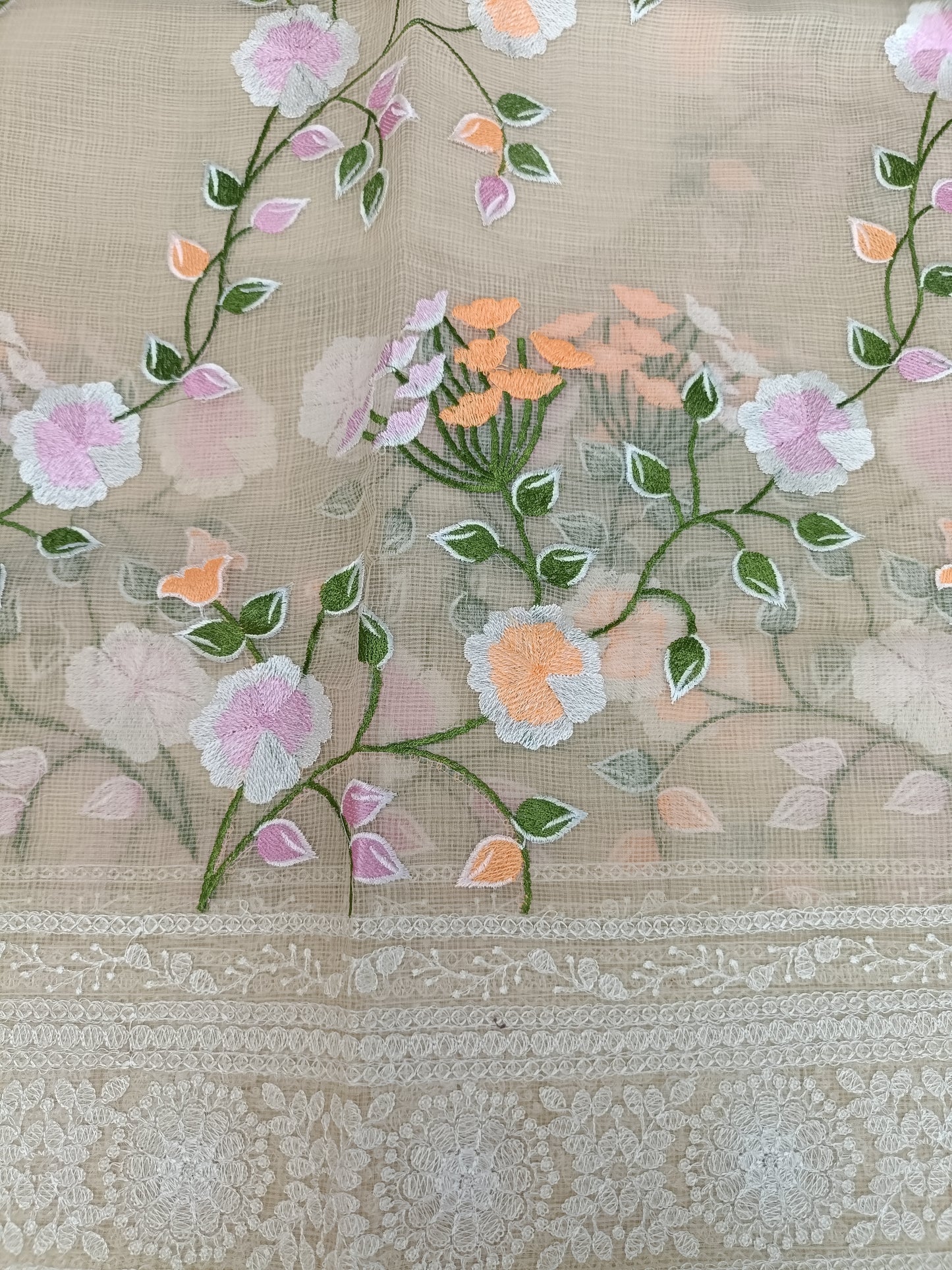 वसंती - Floral Garden Embroidery Kota Doria Saree