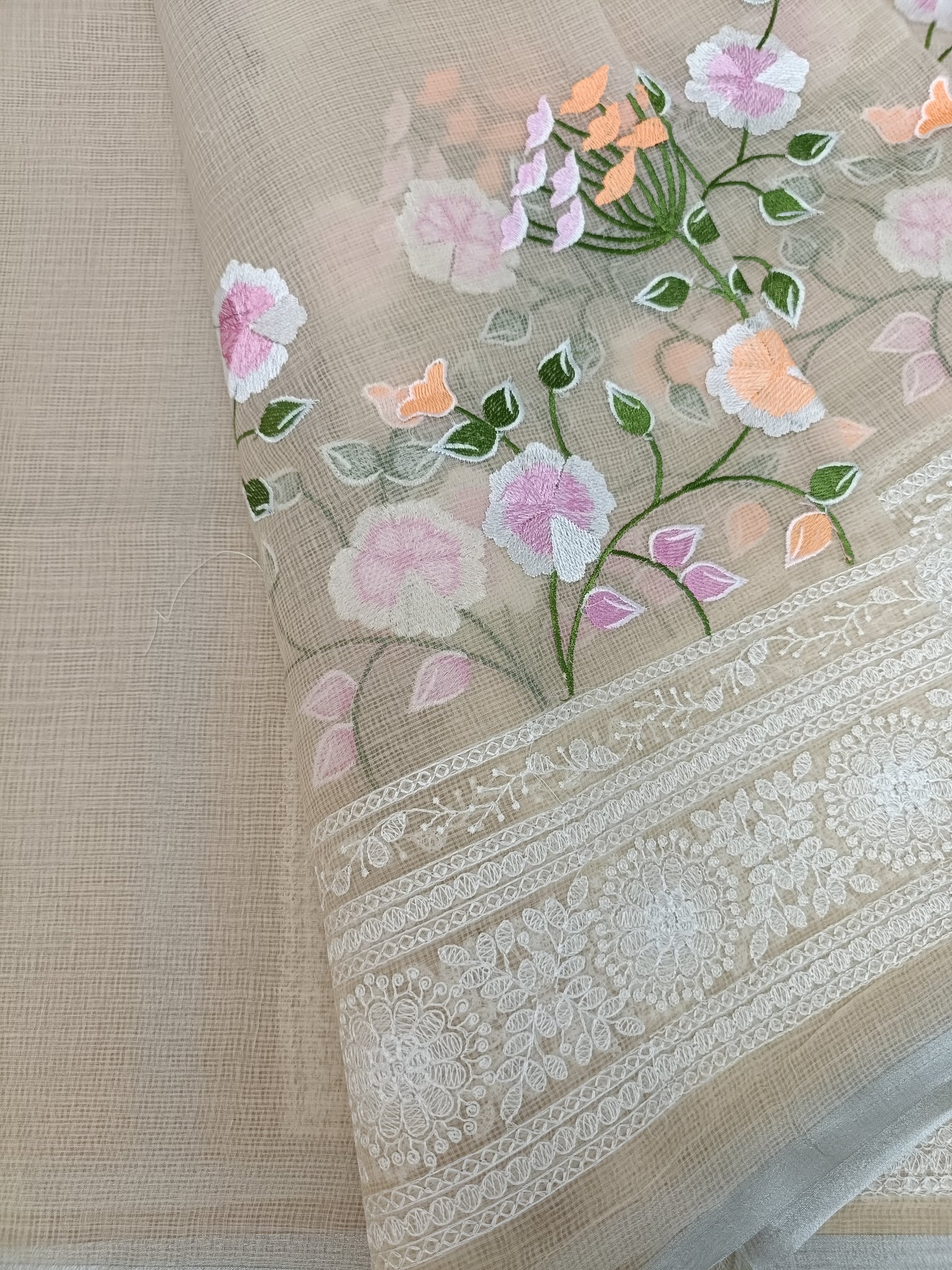 वसंती - Floral Garden Embroidery Kota Doria Saree