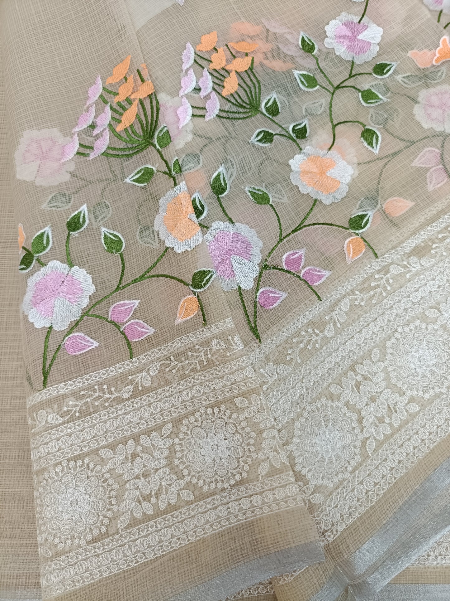 वसंती - Floral Garden Embroidery Kota Doria Saree